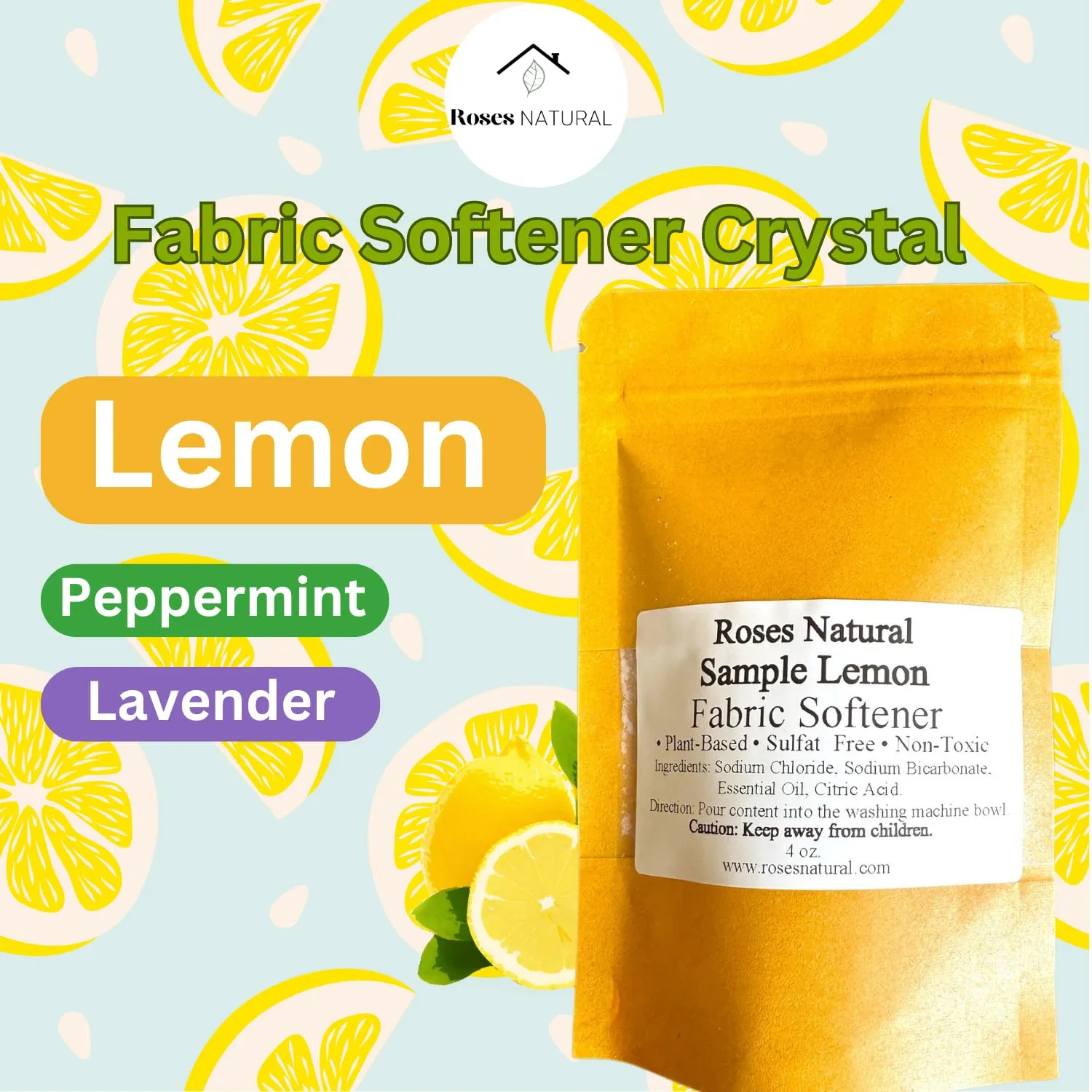 Fabric Softener Crystals, Freshens and Softens Fabrics, 3 Pleasant Scent (Lemon, 4 oz Sample)