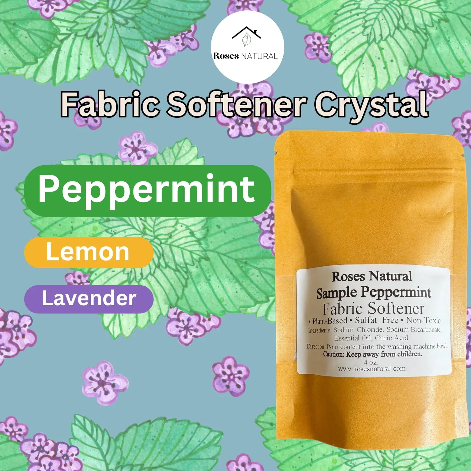 Fabric Softener Crystals, Freshens and Softens Fabrics, 3 Pleasant Scent (Peppermint, 4 oz Sample)