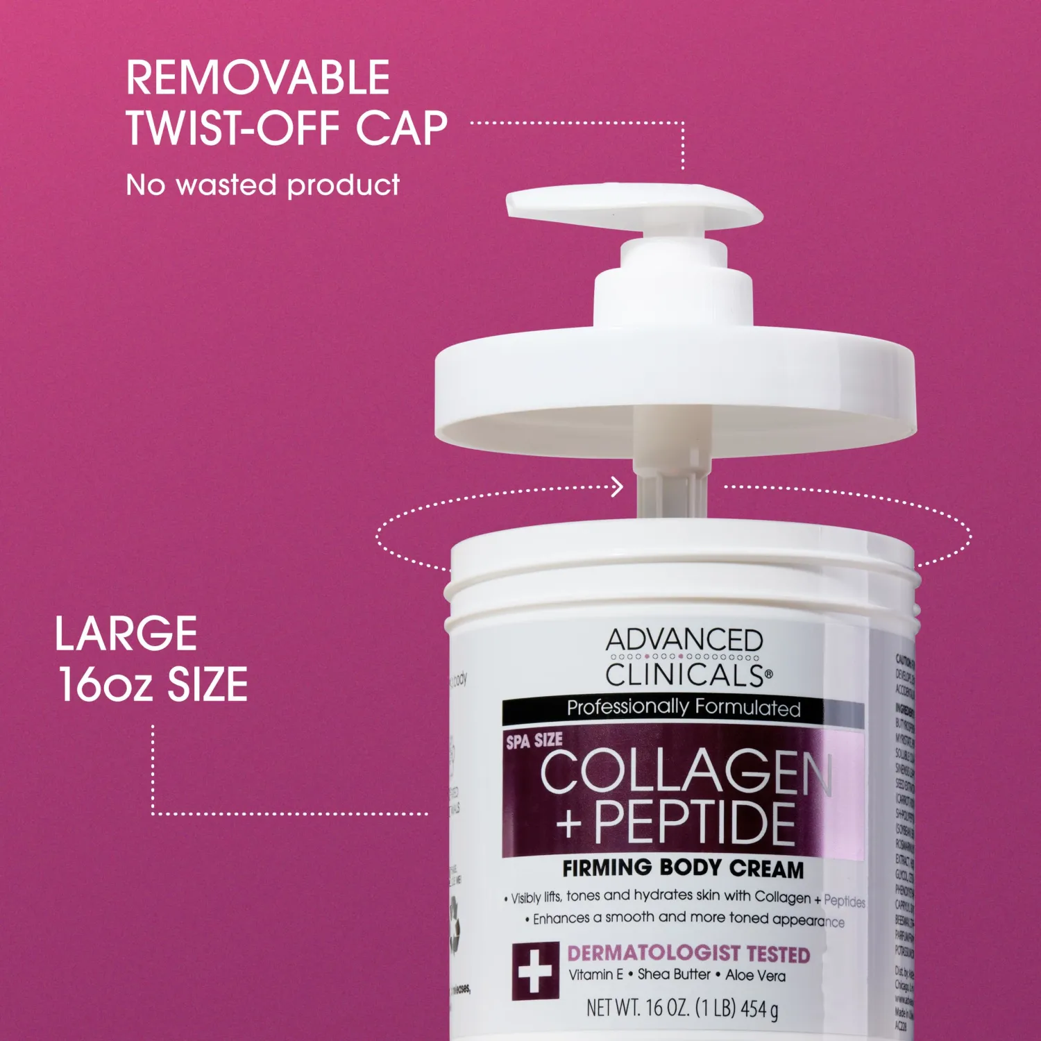 Advanced Clinicals Collagen Peptides Body Lotion & Face Moisturizer | Peptide Infused Collagen Lotion For Women & Men Helps Improve Look Of Crepey Skin, Wrinkles, & Uneven Dry Skin Texture, 16 Ounce