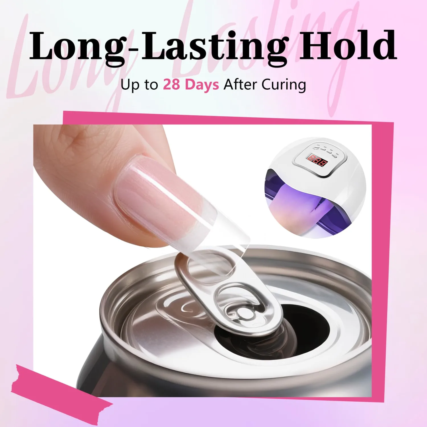 Nail Tips Gel Glue 15g - Lamp Curing Solid Nail Glue for False Acrylic Nails, Crystal Clear Long Lasting 28 Days No Yellowing Salon Quality DIY Home Beginner-Friendly
