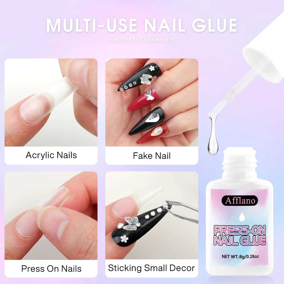 DE'LANCI Press On Nail Glue & Remover 5 Set, Fast-Drying Professional Strength Nail Glue Adhesive, Durable Long-Lasting Nail Polish with Brush for Artificial Nails, Tips, and Acrylics, Mess-Free