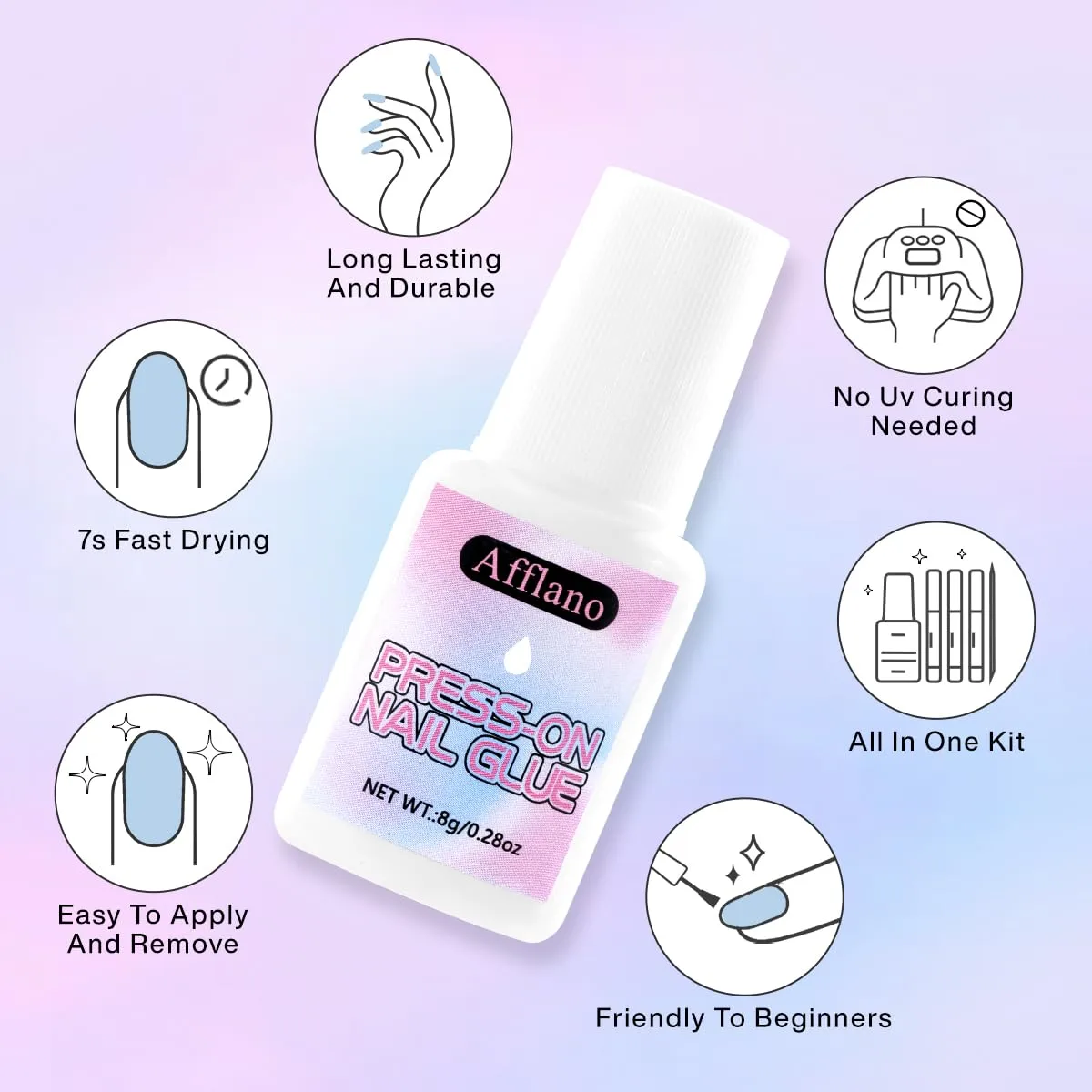DE'LANCI Press On Nail Glue & Remover 5 Set, Fast-Drying Professional Strength Nail Glue Adhesive, Durable Long-Lasting Nail Polish with Brush for Artificial Nails, Tips, and Acrylics, Mess-Free