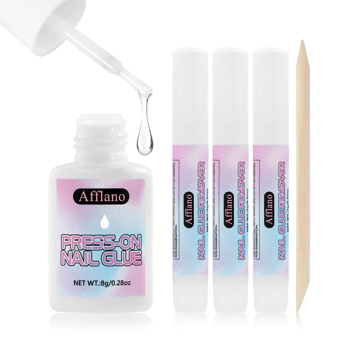 DE'LANCI Press On Nail Glue & Remover 5 Set, Fast-Drying Professional Strength Nail Glue Adhesive, Durable Long-Lasting Nail Polish with Brush for Artificial Nails, Tips, and Acrylics, Mess-Free