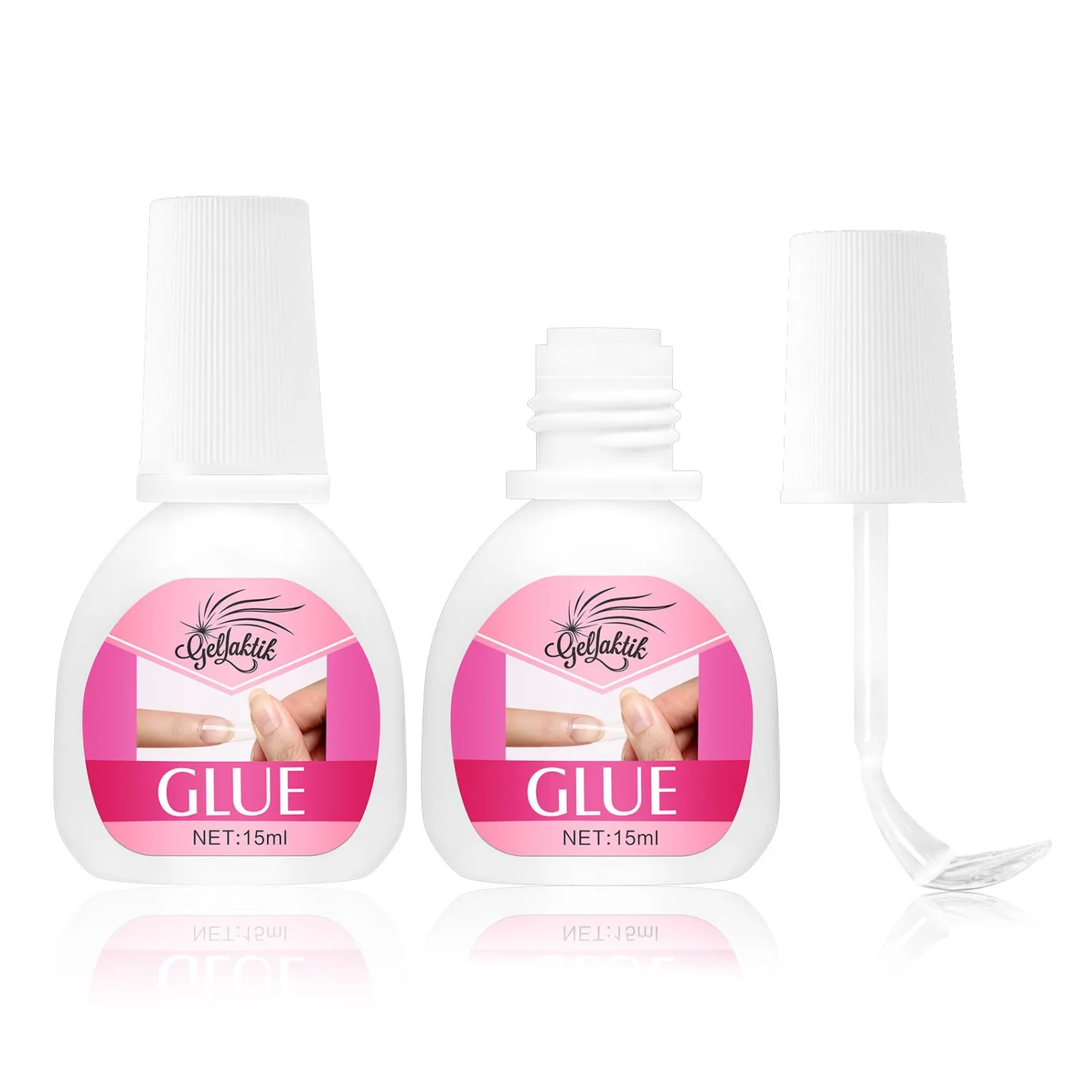 Super Strong Nail Glue for Press On Nails, 2PCS X 15ml Brush On Nail Glue for Acrylic Nails, Fake Nails & Nail Tips, Durable & Long-Lasting, Easy Application, Mess-Free & Travel-Friendly