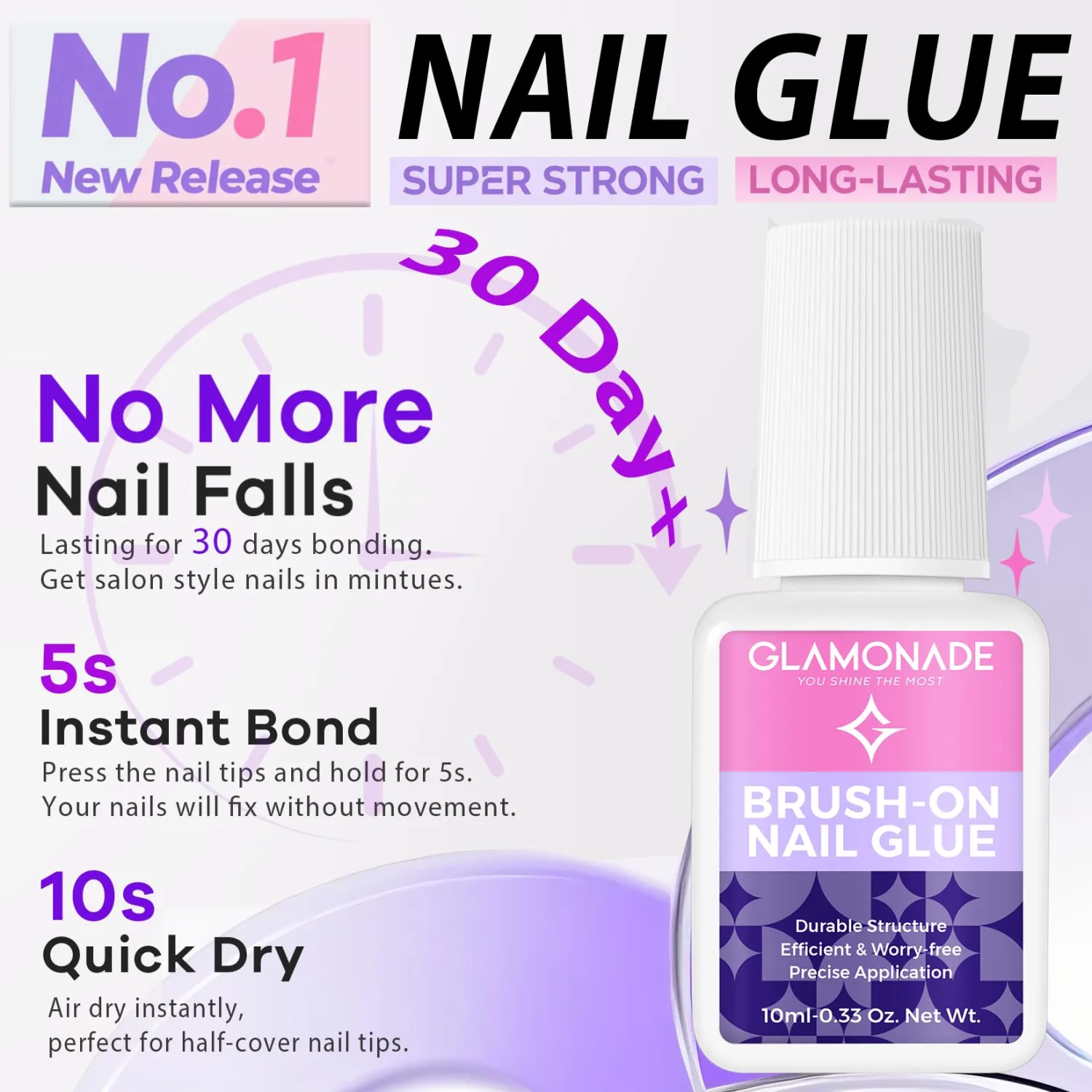 Super Strong Nail Glue: Glue for Press Ons & Acrylic Nails & Fake Nail Tips - 10ml Professional Easy Long-Lasting Mess-Free Application Adhesive
