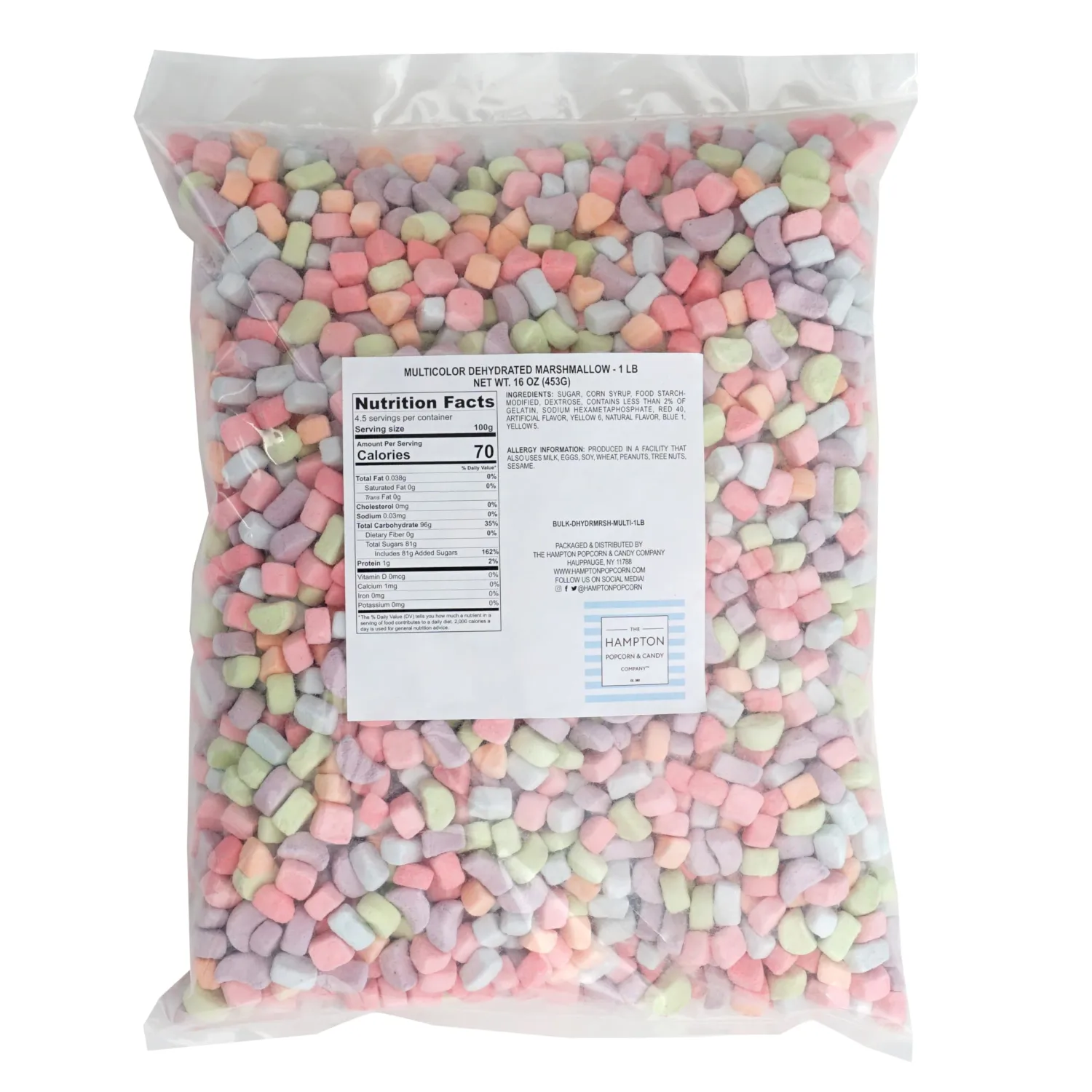 Dehydrated Cereal Marshmallows, 1 Pound Bulk Bag Mini Dehydrated Marshmallows, The Hampton Popcorn & Candy Company