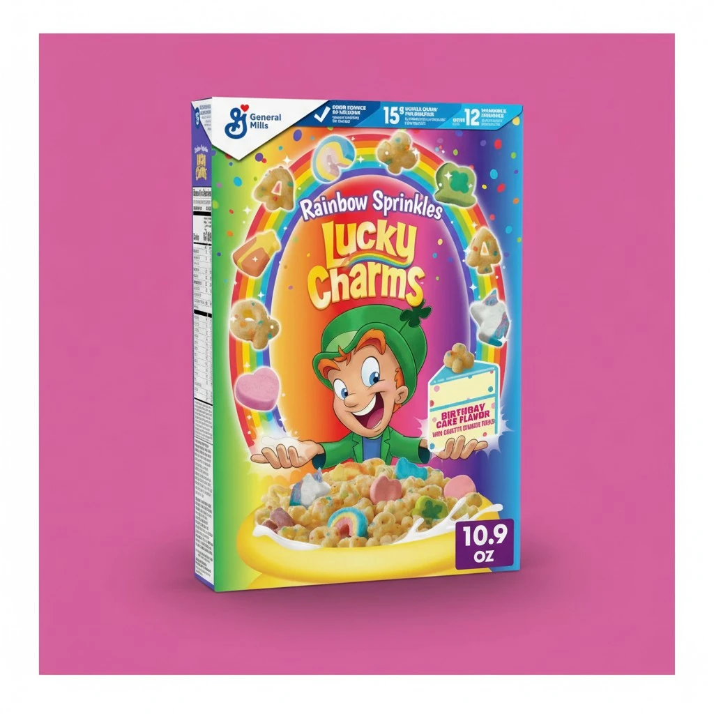Lucky Charms Rainbow Sprinkles Cereal with Marshmallows, Birthday Cake Flavor, Kids Breakfast Cereal Made with Whole Grain, 10.9 oz