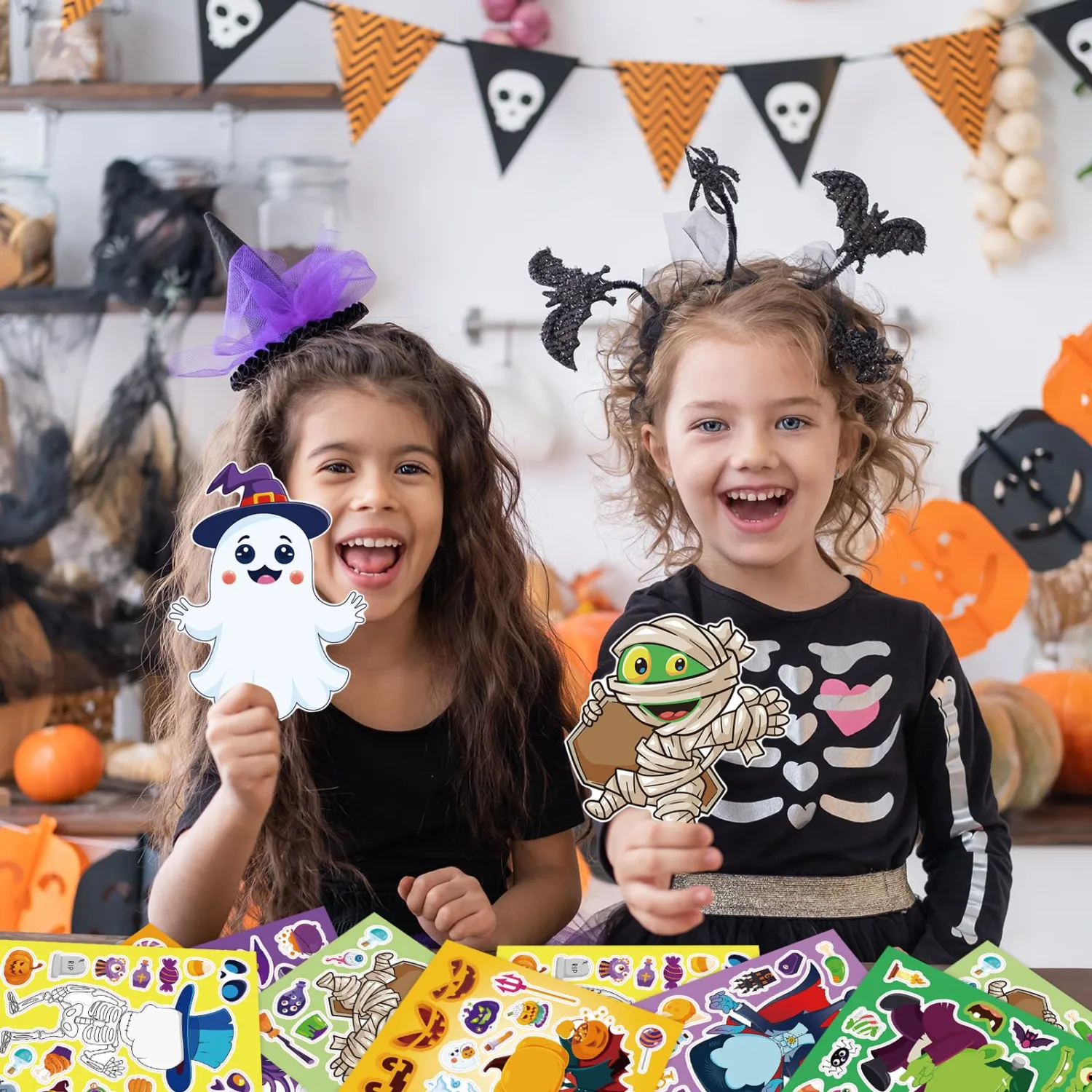 24 Sheets Make Your Own Halloween Stickers, Funny Halloween Make a Face Stickers DIY Witch Mummy Vampire Mix and Match Sticker for Trick or Treat Crafts Activities Party Favors Supplies