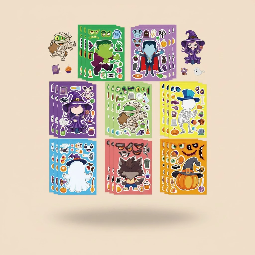 24 Sheets Make Your Own Halloween Stickers, Funny Halloween Make a Face Stickers DIY Witch Mummy Vampire Mix and Match Sticker for Trick or Treat Crafts Activities Party Favors Supplies
