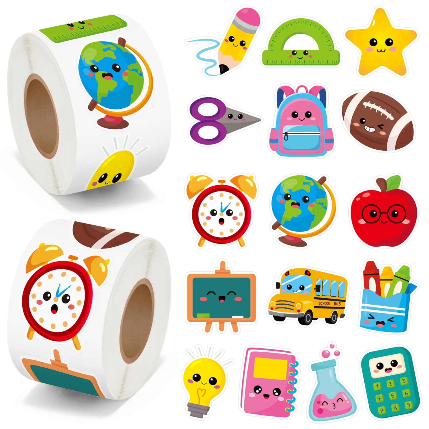 BeYumi Back to School Sticker - 1000Pcs Back to School Stickers in 2 Rolls Cute Cartoon Waterproof Vinyl Decal for Kid Preschool Kindergarten First Day of School Gift Bottle Luggage Bag Envelope Decor