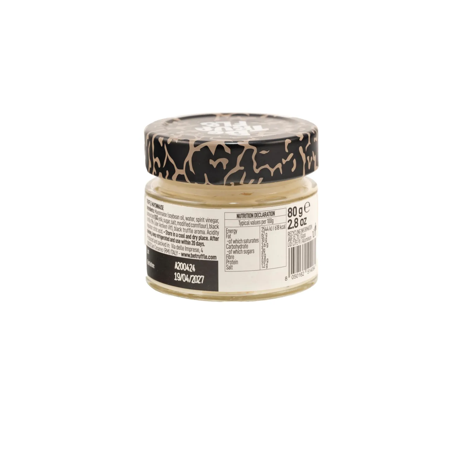 Be Truffle - Black Truffle Mayonnaise - 100% Made in Italy - Cholesterol-Free, Gluten-Free (2,8 OZ - 80g)