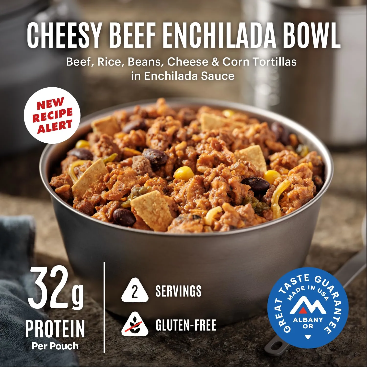 Mountain House Cheesy Beef Enchilada Bowl | Freeze Dried Backpacking & Camping Food | Gluten-Free | 2 Servings
