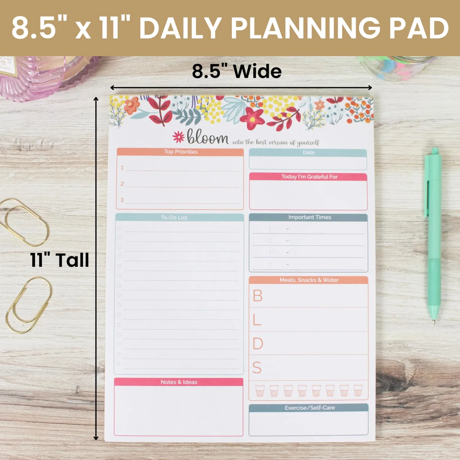 bloom daily planners Family Daily Planning System Tear Off to Do Pad - Undated Planning Sheets - 8.5" x 11" - Floral Dots