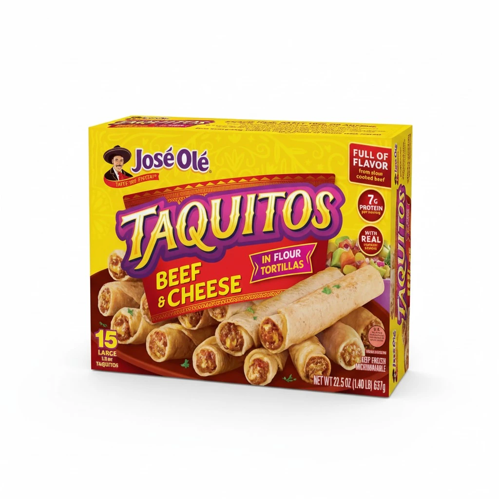 Jose Ole Flour Taquitos Beef & Cheese Frozen Box, 22.5 Ounce