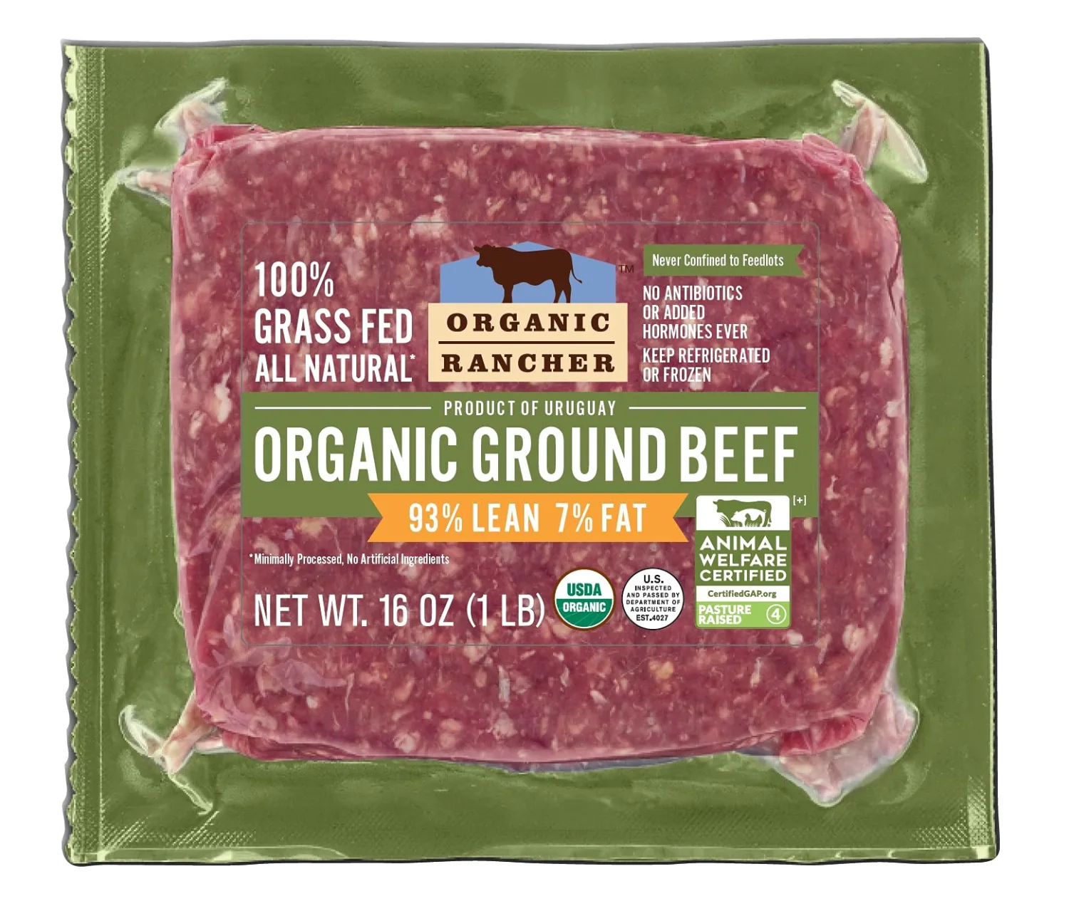 Organic Rancher Organic Ground Beef 93% Lean/7% Fat, 16 OZ