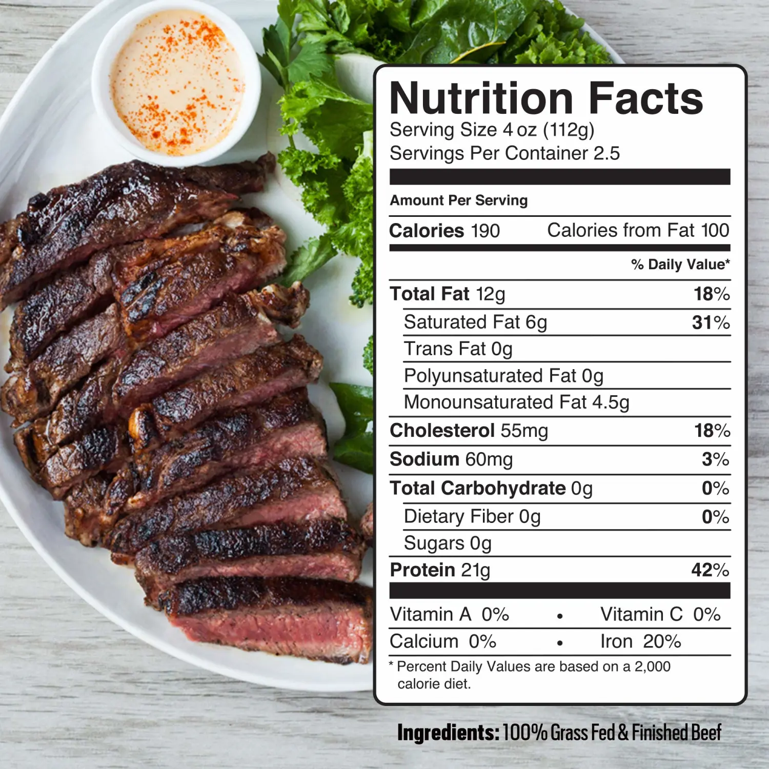 Beef Ribeye Steak, Grass-Fed, Pasture-Raised | 0.625 lbs.