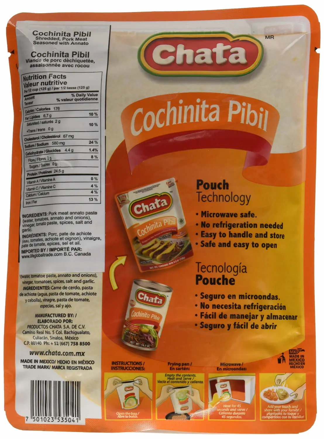 Chata Seasoned Shredded Meat 8.8oz Pouch (Pack of 1) (Select Flavor Below) (Cochinita Pibil).