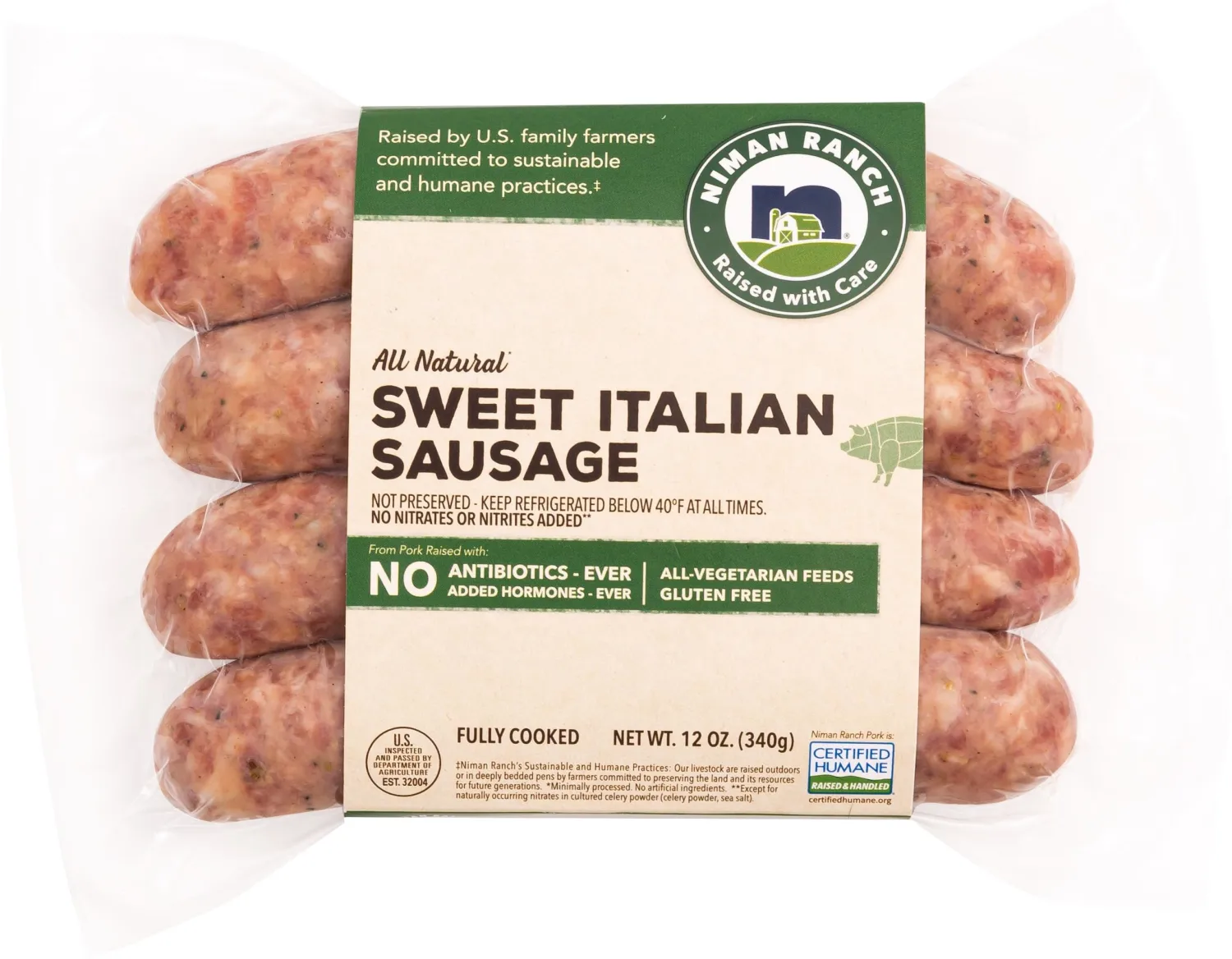 Niman Ranch, Uncured Sausage Sweet Italian, 12 oz