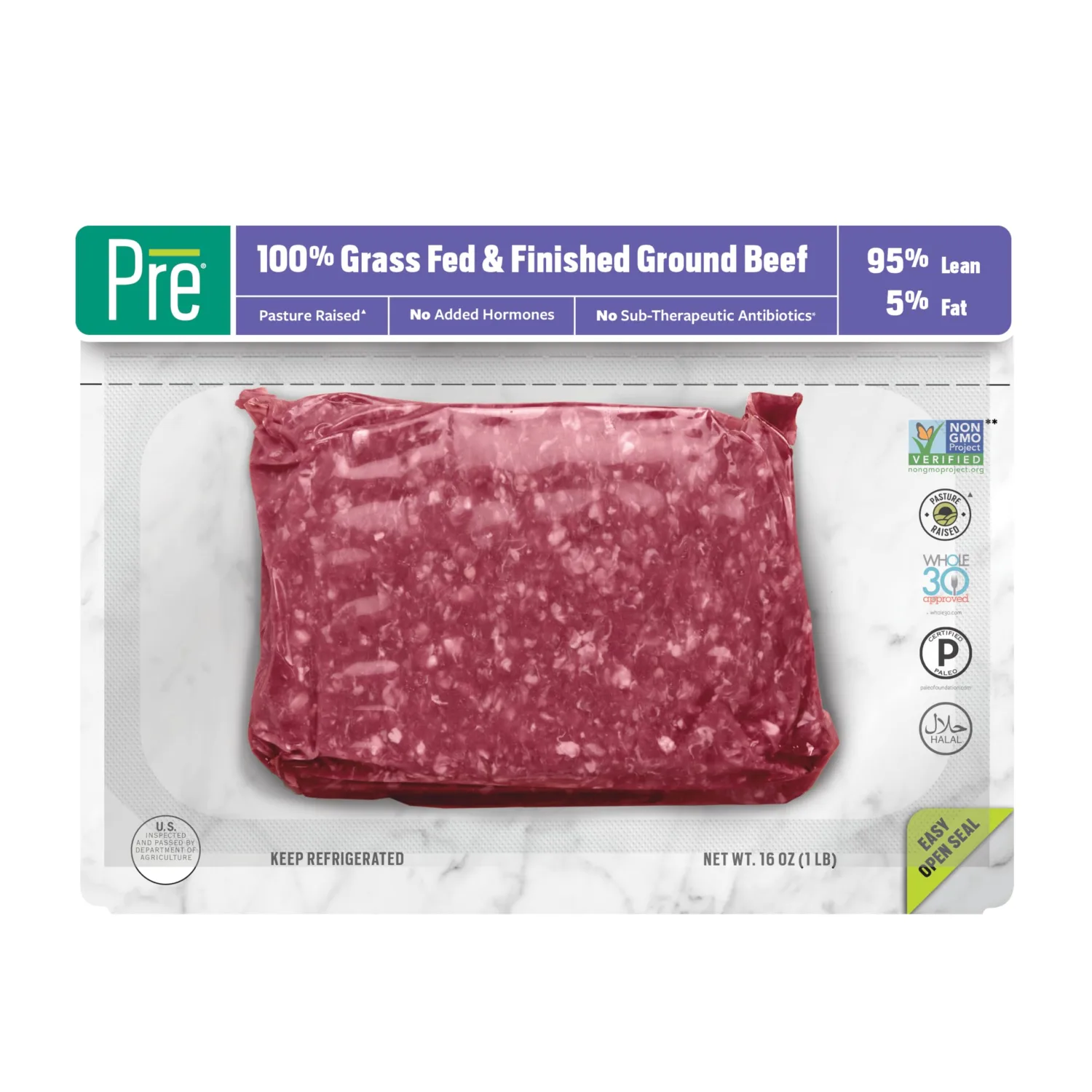 Ground Beef 95% Lean/5% Fat, Grass-Fed, Pasture-Raised, 1 lb