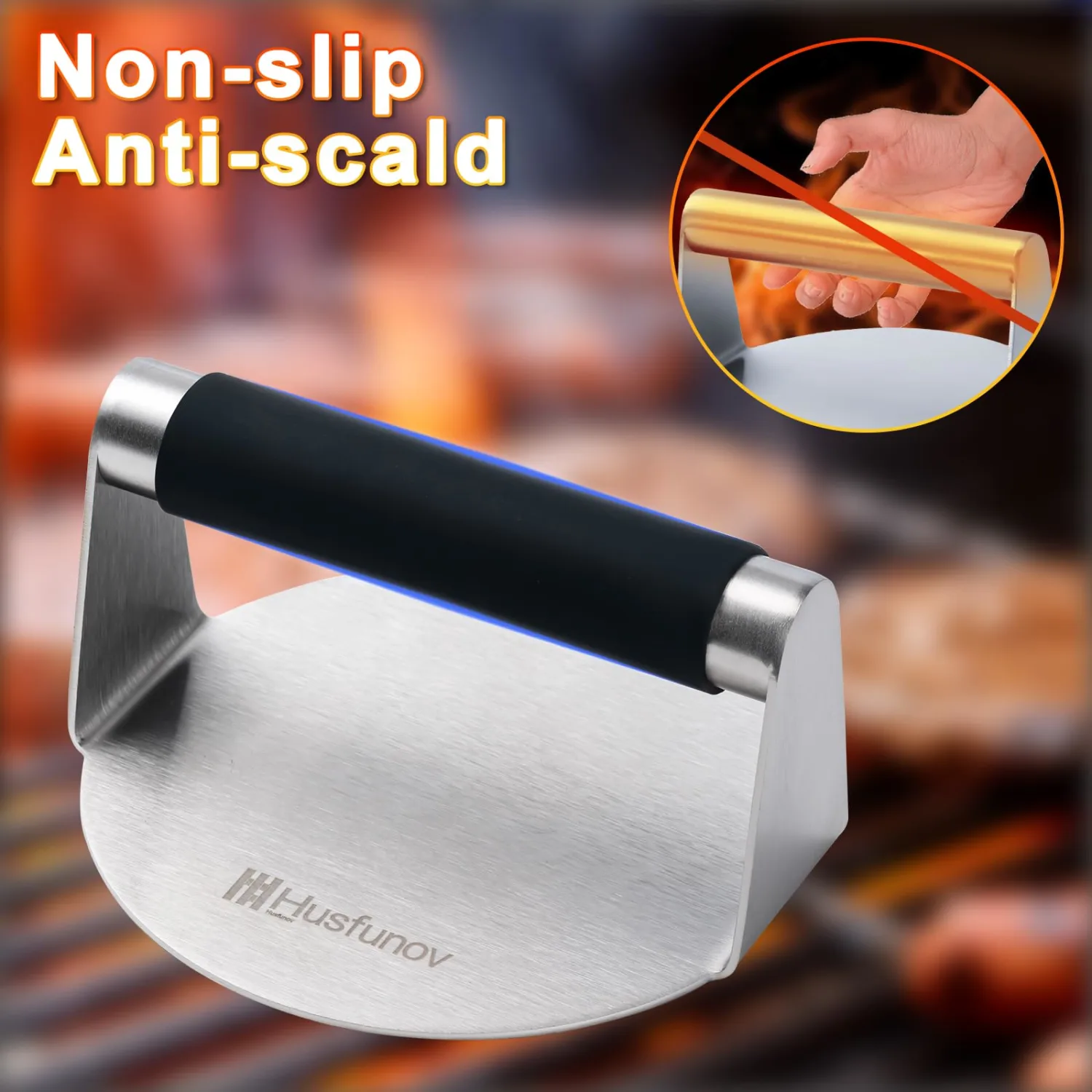 Stainless Steel Burger Press, 5.5 Inch Round Smasher,with Anti-Scald Handle,Non-Stick Smooth Hamburger Press,Flat Bottom, for Cooking Burgers, Bacon, Ground Beef, Meats, Sausage and So On
