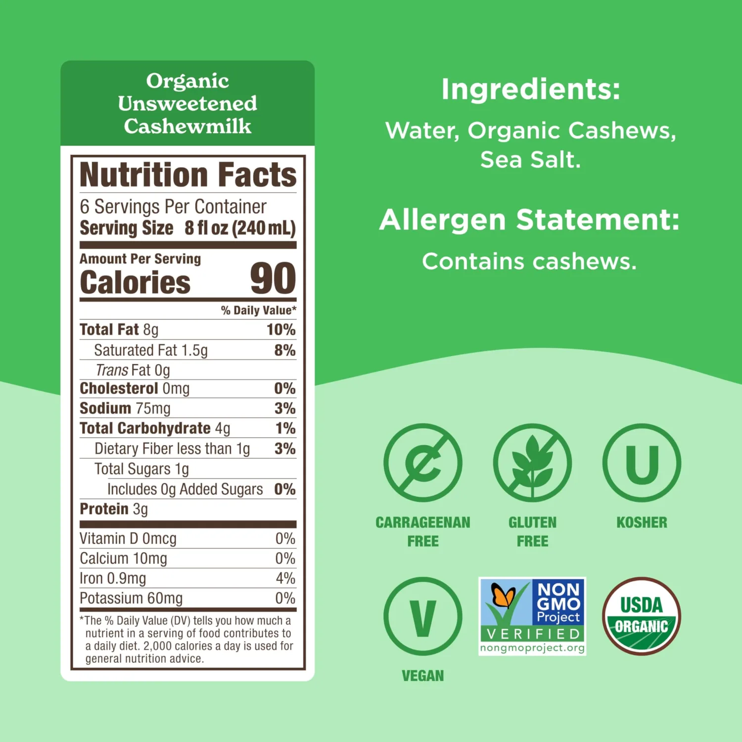 Califia Farms - Organic Cashew Milk, 48 Oz, Dairy Free, Soy Free, Vegan, Plant Based, Nut Milk, Non-GMO, USDA Organic