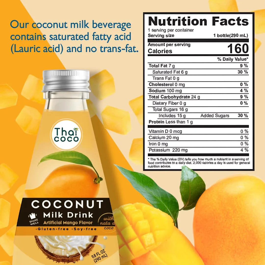 Thai Coco - Mango Coconut Milk Drink with Nata De Coco - 9.8 fl. oz. 4 Pk