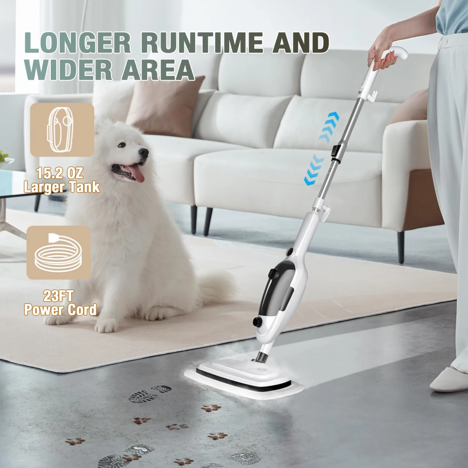11-in-1 Steam Mop, Powerful Handheld Steam Cleaner for Home with 23FT Cord &15.2 OZ Water Tank, 3 Steam Modes MultiPurpose Steam Mop for Hardwood Floors, Clothes, Tile, Windows, Carpet