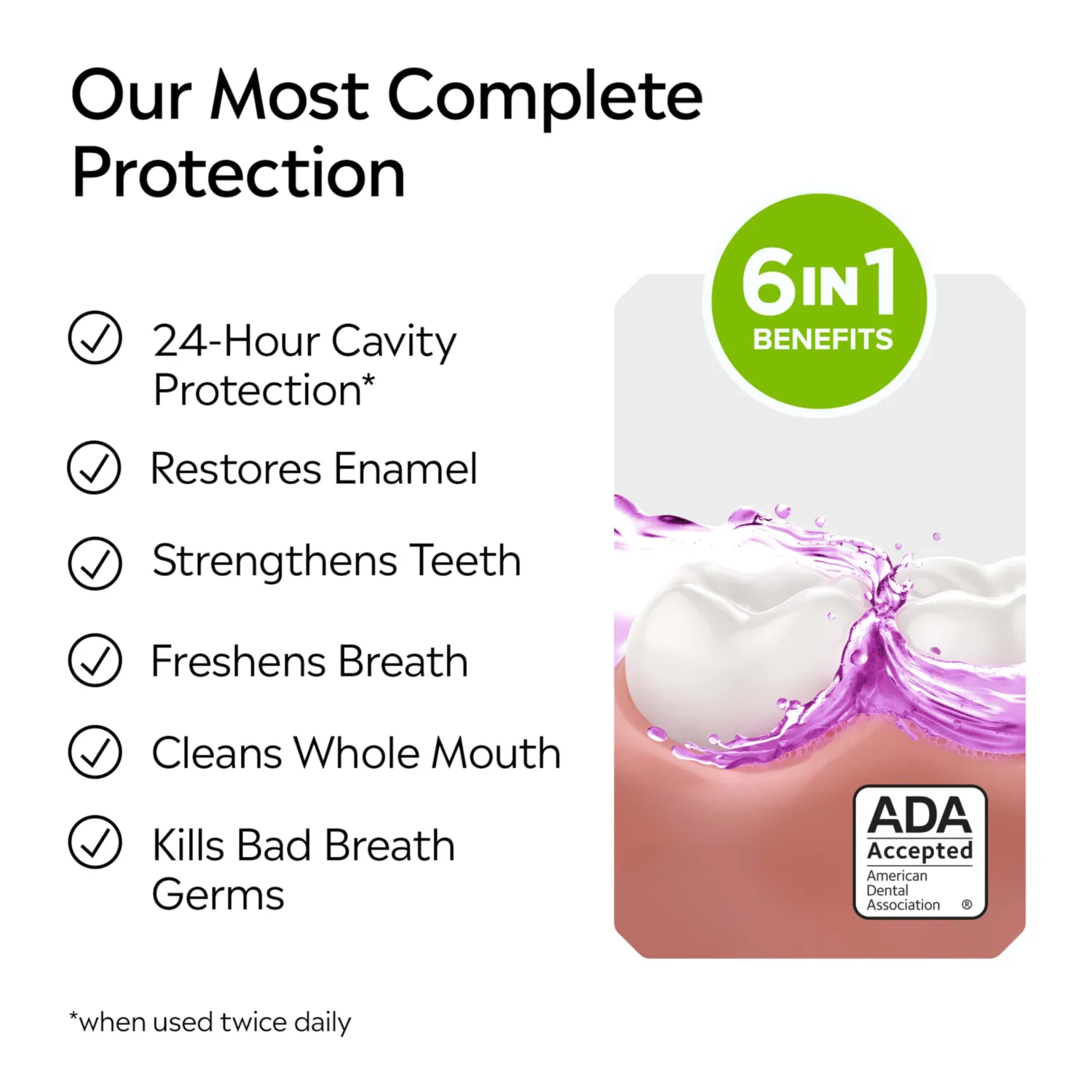 Listerine Total Care Anticavity Fluoride Mouthwash, 6 Benefits in 1 Oral Rinse Helps Kill 99.9% of Bad Breath Germs, Prevents Cavities, Strengthens Enamel, ADA-Accepted, Fresh Mint, 250 mL