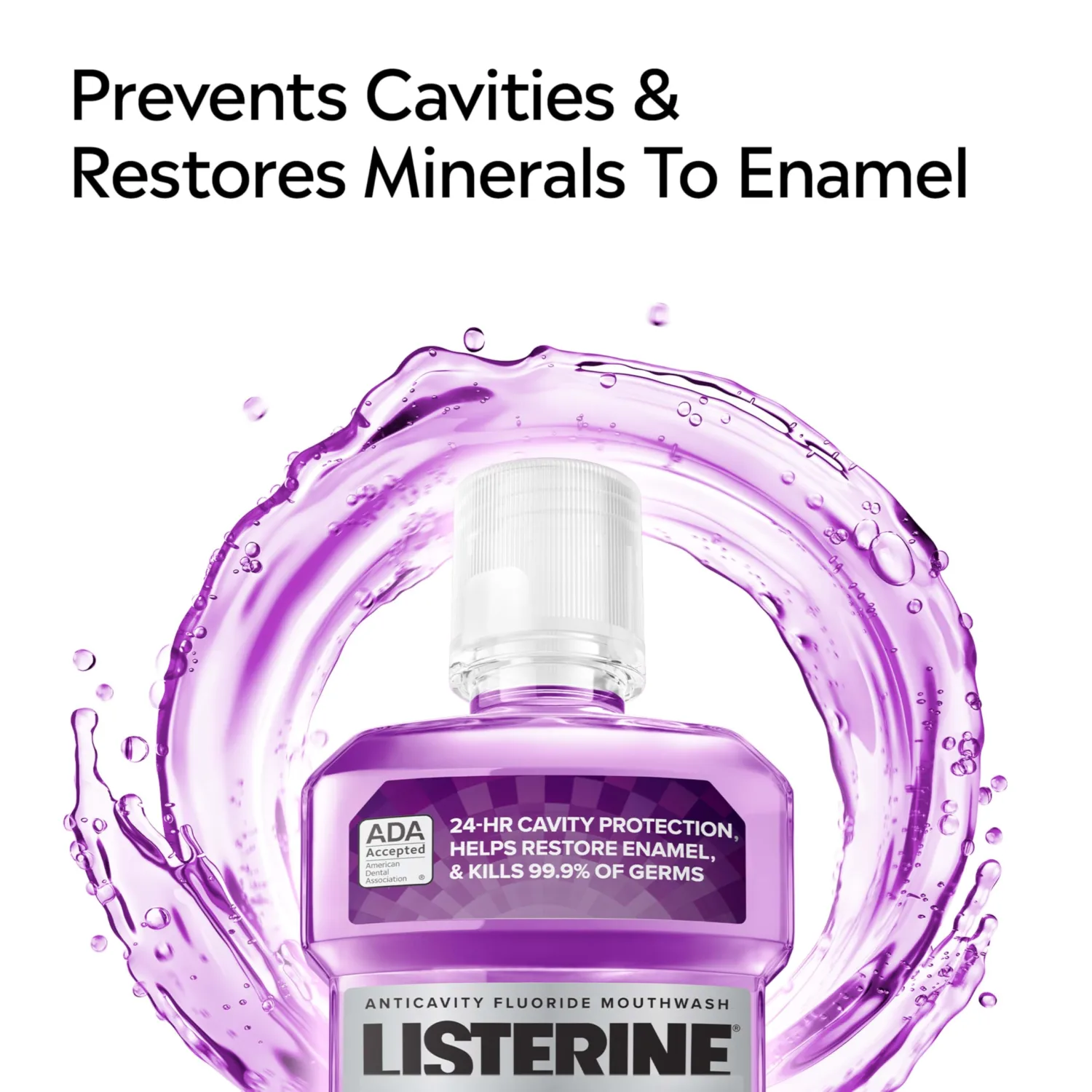 Listerine Total Care Anticavity Fluoride Mouthwash, 6 Benefits in 1 Oral Rinse Helps Kill 99.9% of Bad Breath Germs, Prevents Cavities, Strengthens Enamel, ADA-Accepted, Fresh Mint, 250 mL