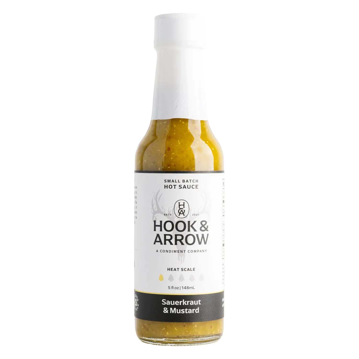 Sauerkraut & Mustard Hot Sauce by Hook & Arrow - Mild Spice, Small Batch, Gluten-Free, Paleo, Vegan, Low Sugar, Low Carb Hot Sauce - 5 fl oz