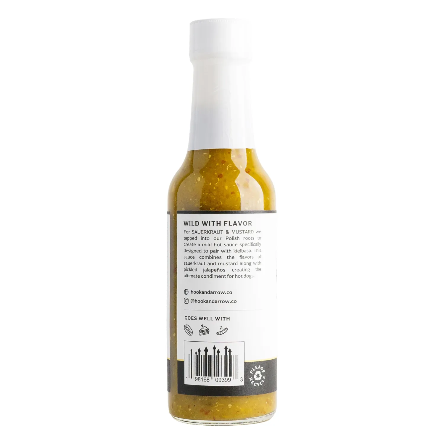 Sauerkraut & Mustard Hot Sauce by Hook & Arrow - Mild Spice, Small Batch, Gluten-Free, Paleo, Vegan, Low Sugar, Low Carb Hot Sauce - 5 fl oz