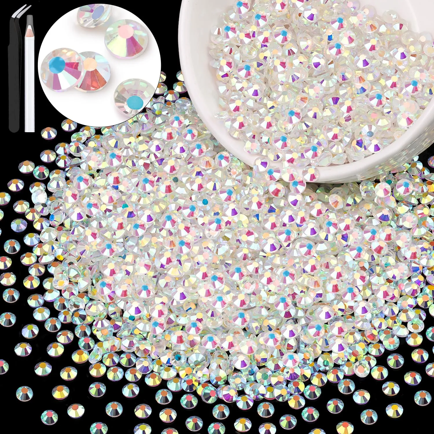 3000PCS SS16/4mm Crystal Rhinestones (Transparent AB), Bedazzling Flatback Glass Rhinestones for Crafting DIY Nail Art Makeup Decoration, Gems Diomand Charms for Tumbler Shoes Clothing Mug