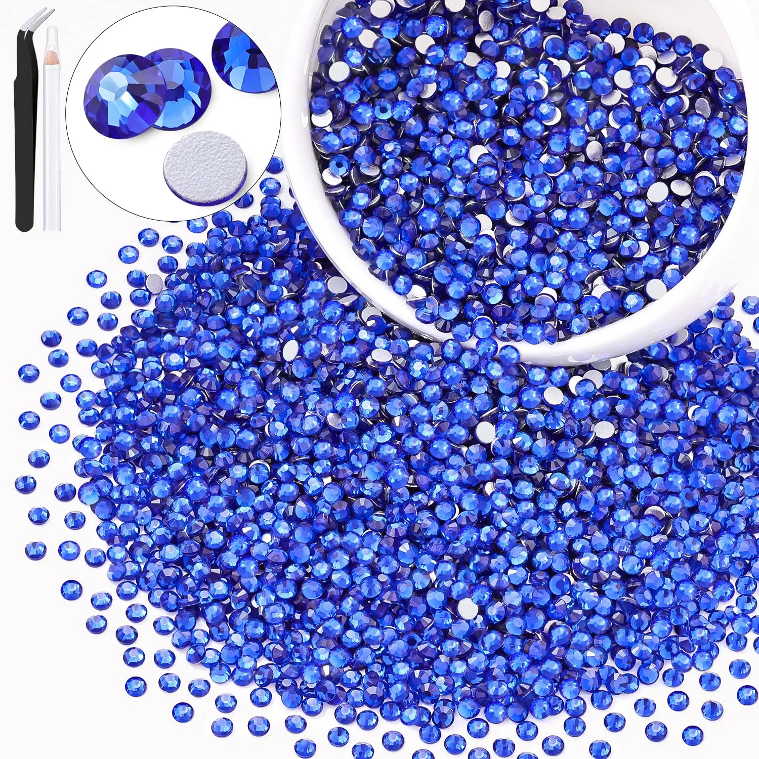 3000PCS SS12/3mm Crystal Rhinestones (Blue/Sapphire), Bedazzling Flatback Glass Rhinestones for Crafting DIY Nail Art Makeup Decoration, Gems Diomand Charms for Tumbler Shoes Clothing Mug