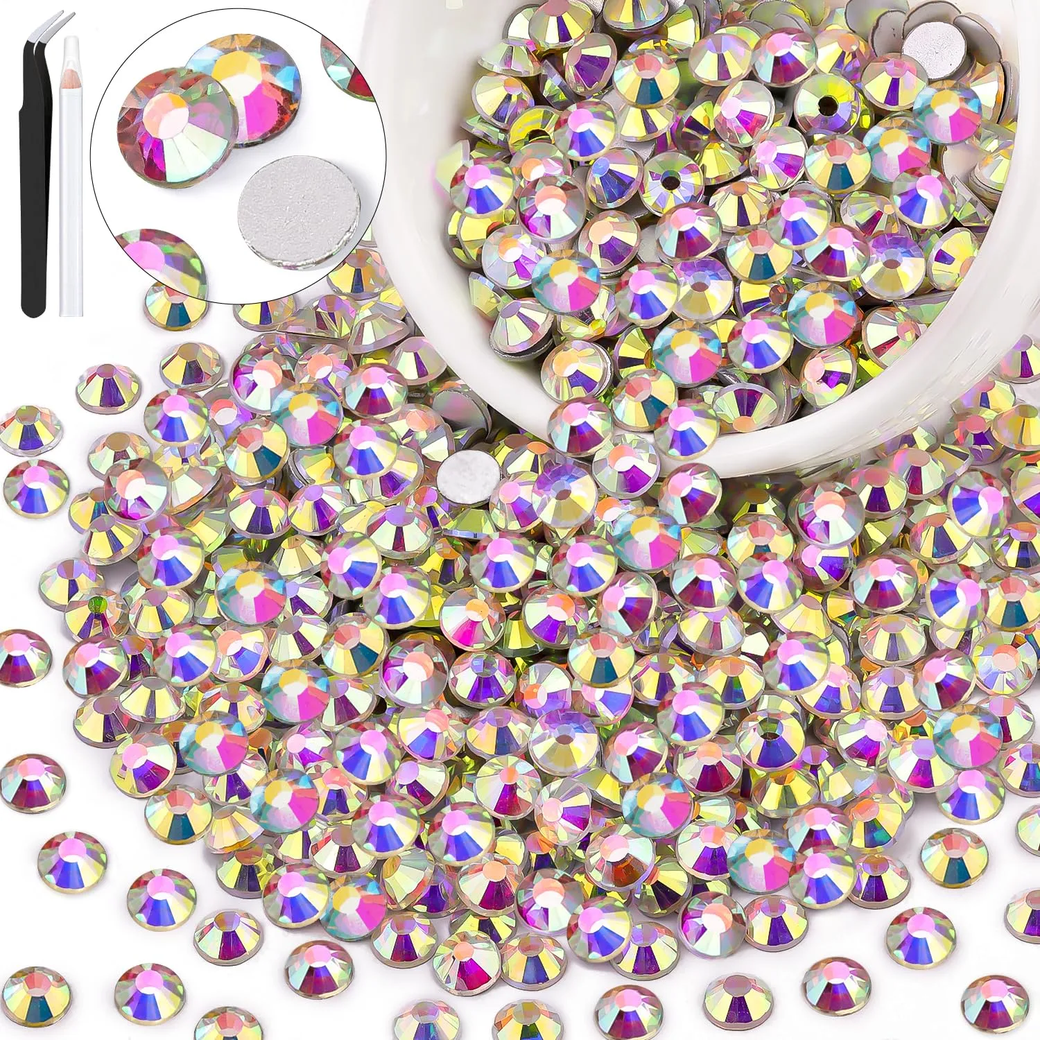 600PCS SS30/6mm Crystal Rhinestones (Crystal AB), Bedazzling Flatback Glass Rhinestones for Crafting DIY Nail Art Makeup Decoration, Gems Diomand Charms for Tumbler Shoes Clothing Mug