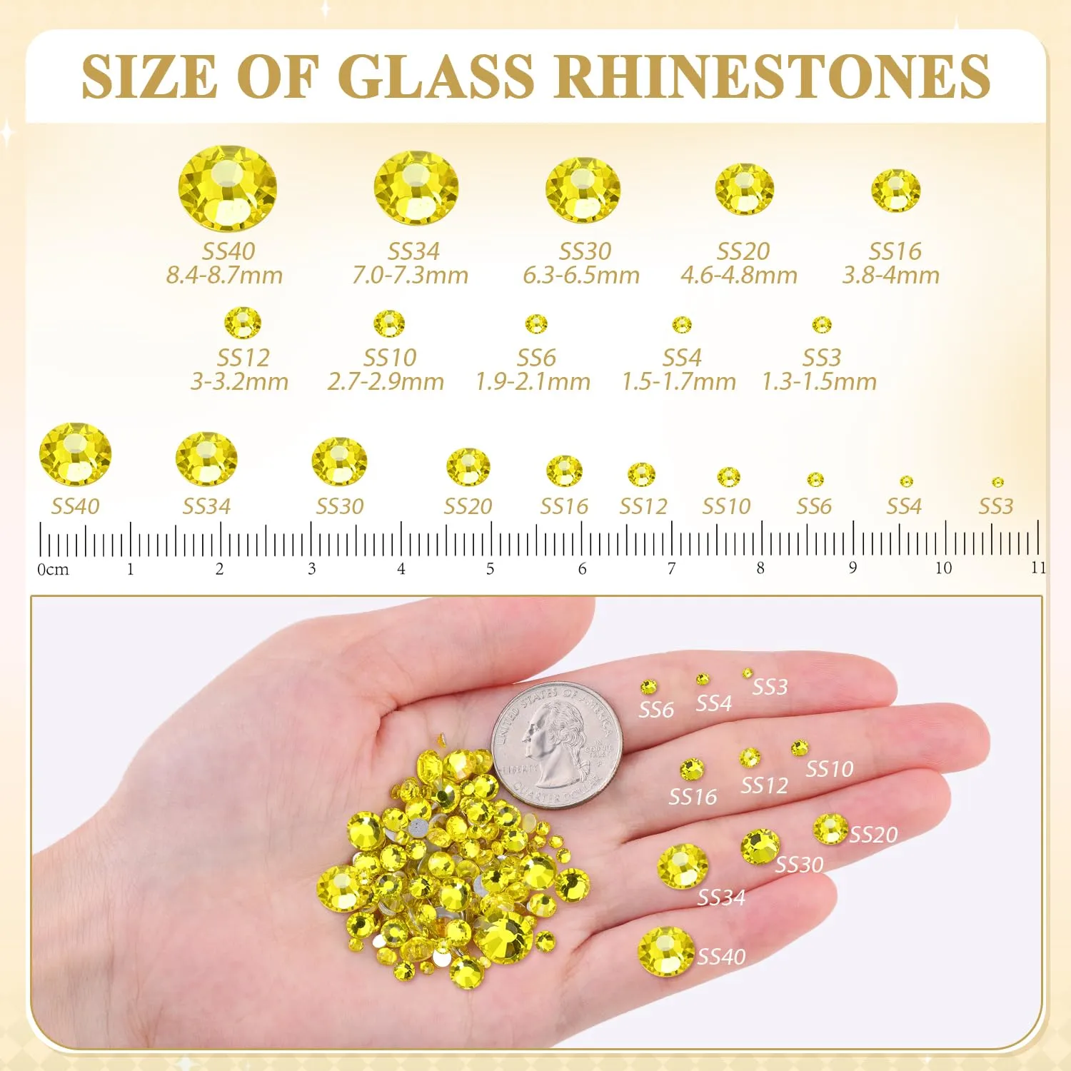 3000PCS SS12/3mm Crystal Rhinestones (Lemon Yellow), Bedazzling Flatback Glass Rhinestones for Crafting DIY Nail Art Makeup Decoration, Gems Diomand Charms for Tumbler Shoes Clothing Mug