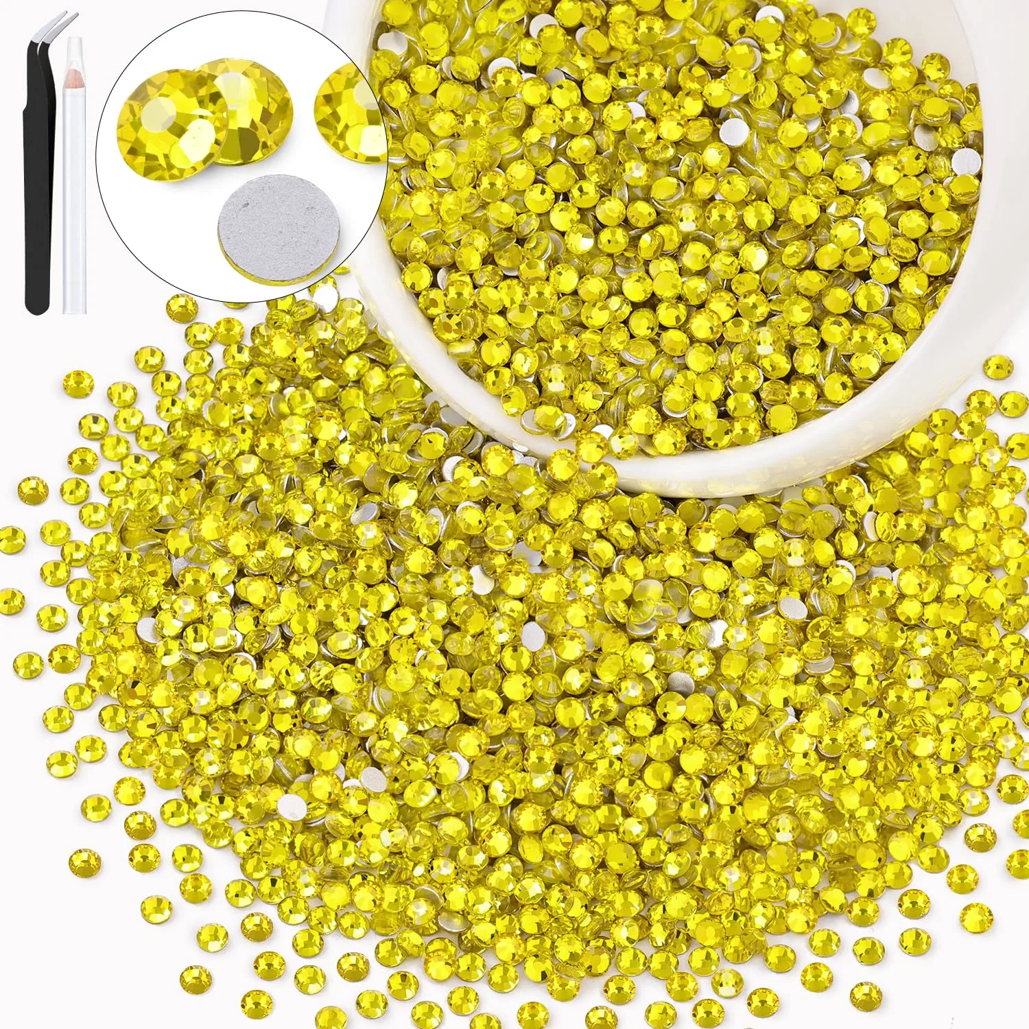 3000PCS SS12/3mm Crystal Rhinestones (Lemon Yellow), Bedazzling Flatback Glass Rhinestones for Crafting DIY Nail Art Makeup Decoration, Gems Diomand Charms for Tumbler Shoes Clothing Mug
