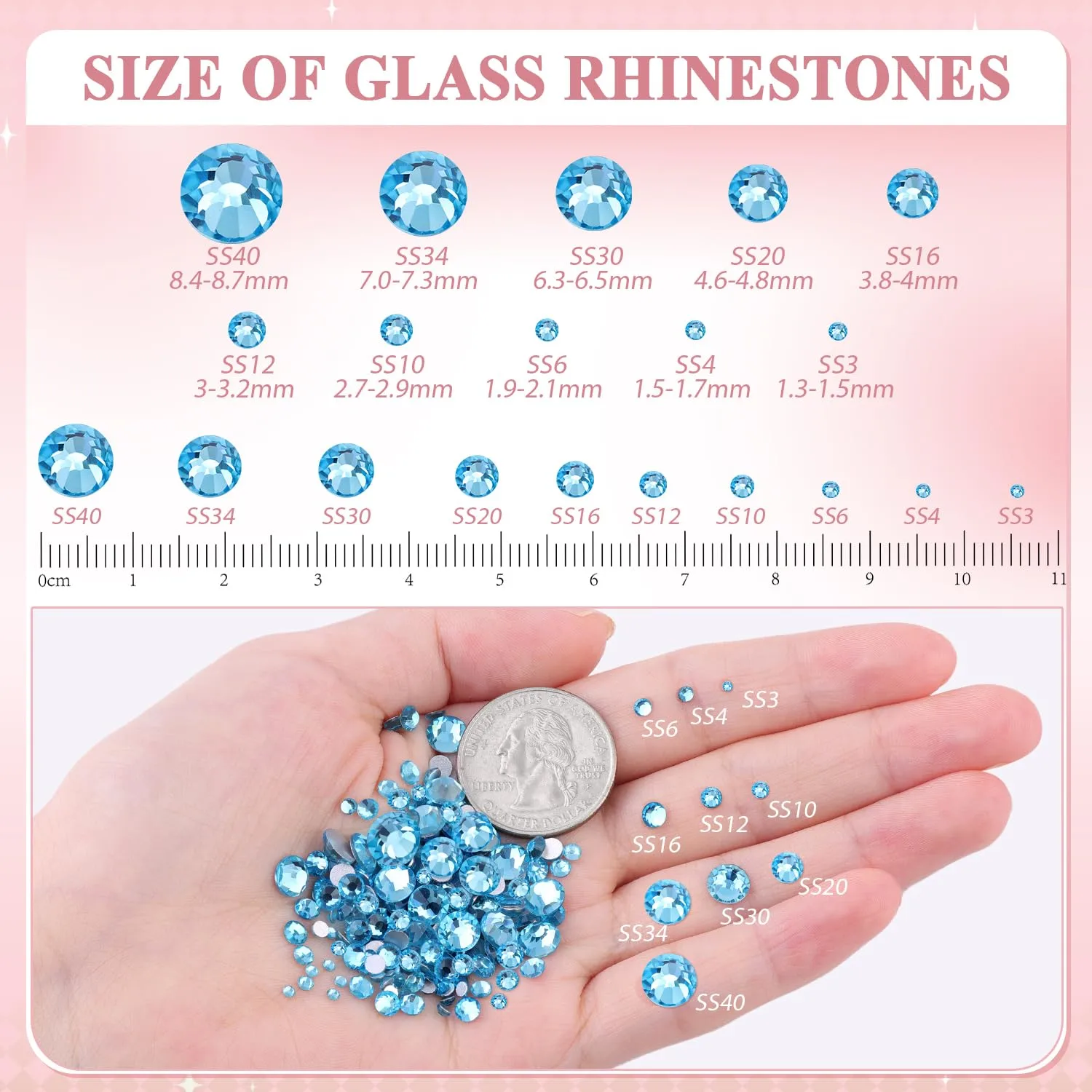 5000PCS SS10/2.8mm Crystal Rhinestones (Aquamarine), Bedazzling Flatback Glass Rhinestones for Crafting DIY Nail Art Makeup Decoration, Gems Diomand Charms for Tumbler Shoes Clothing Mug