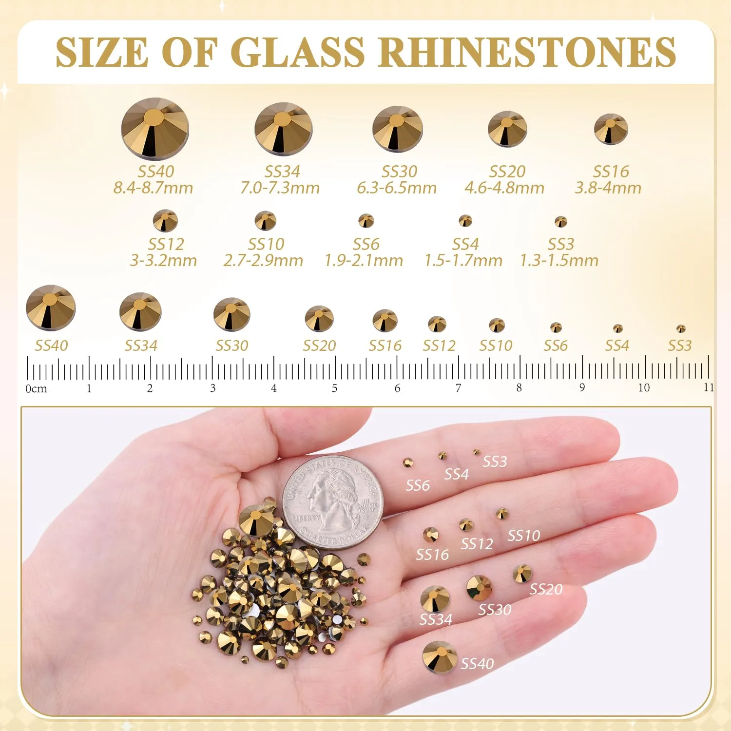 400PCS SS30/6mm Crystal Rhinestones (Crystal Aurum), Bedazzling Flatback Glass Rhinestones for Crafting DIY Nail Art Makeup Decoration, Gems Diomand Charms for Tumbler Shoes Clothing Mug