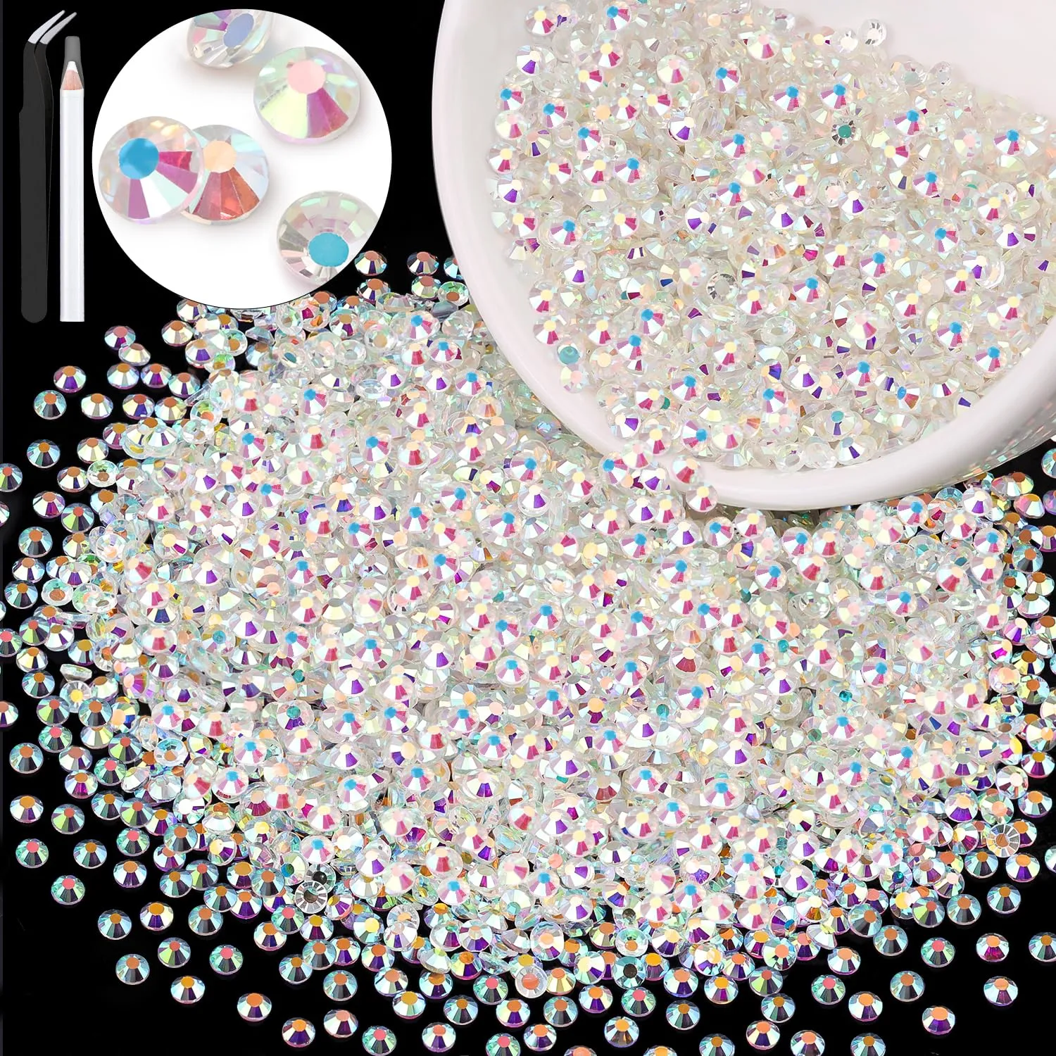 5000PCS SS10/2.8mm Crystal Rhinestones (Transparent AB), Bedazzling Flatback Glass Rhinestones for Crafting DIY Nail Art Makeup Decoration, Gems Diomand Charms for Tumbler Shoes Clothing Mug