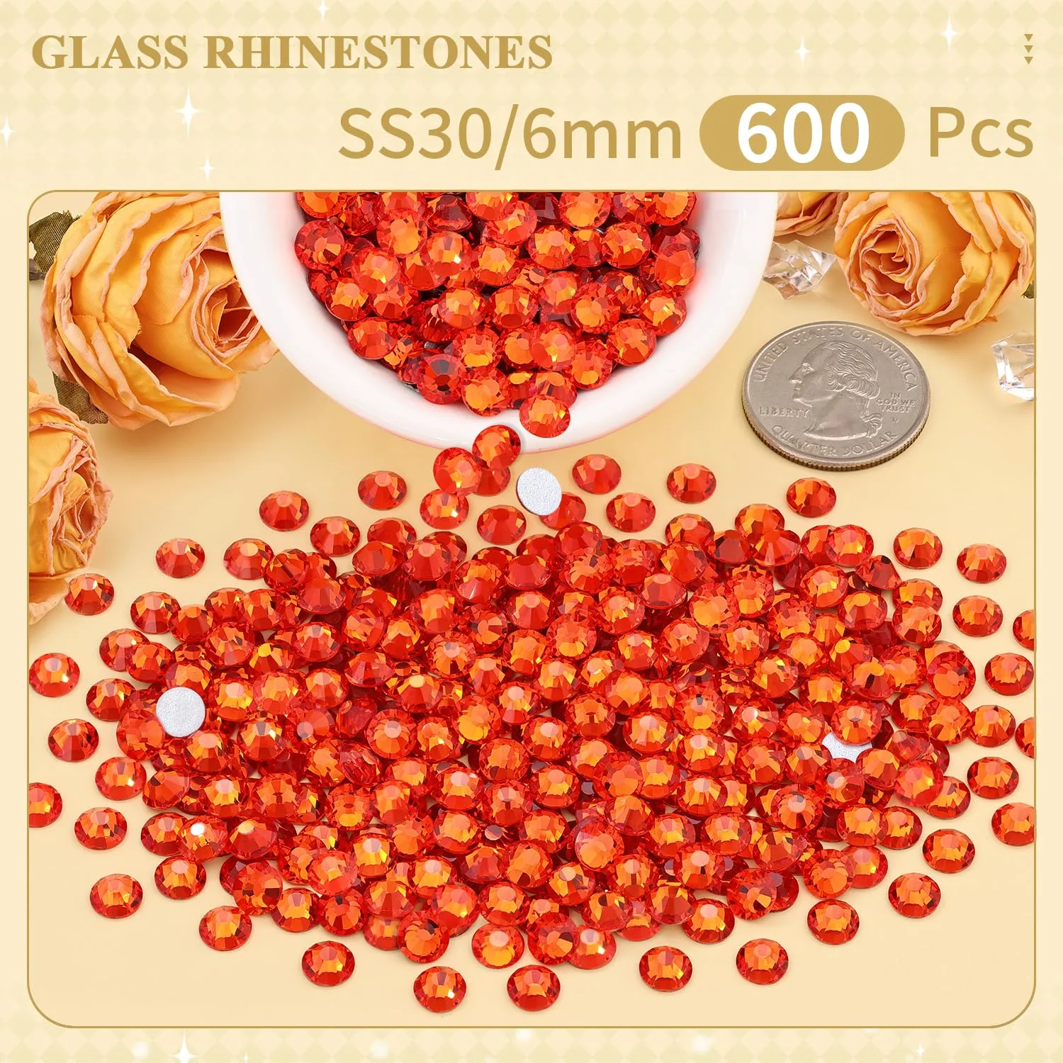 600PCS SS30/6mm Crystal Rhinestones (Orange/Hyacinth), Bedazzling Flatback Glass Rhinestones for Crafting DIY Nail Art Makeup Decoration, Gems Diomand Charms for Tumbler Shoes Clothing Mug