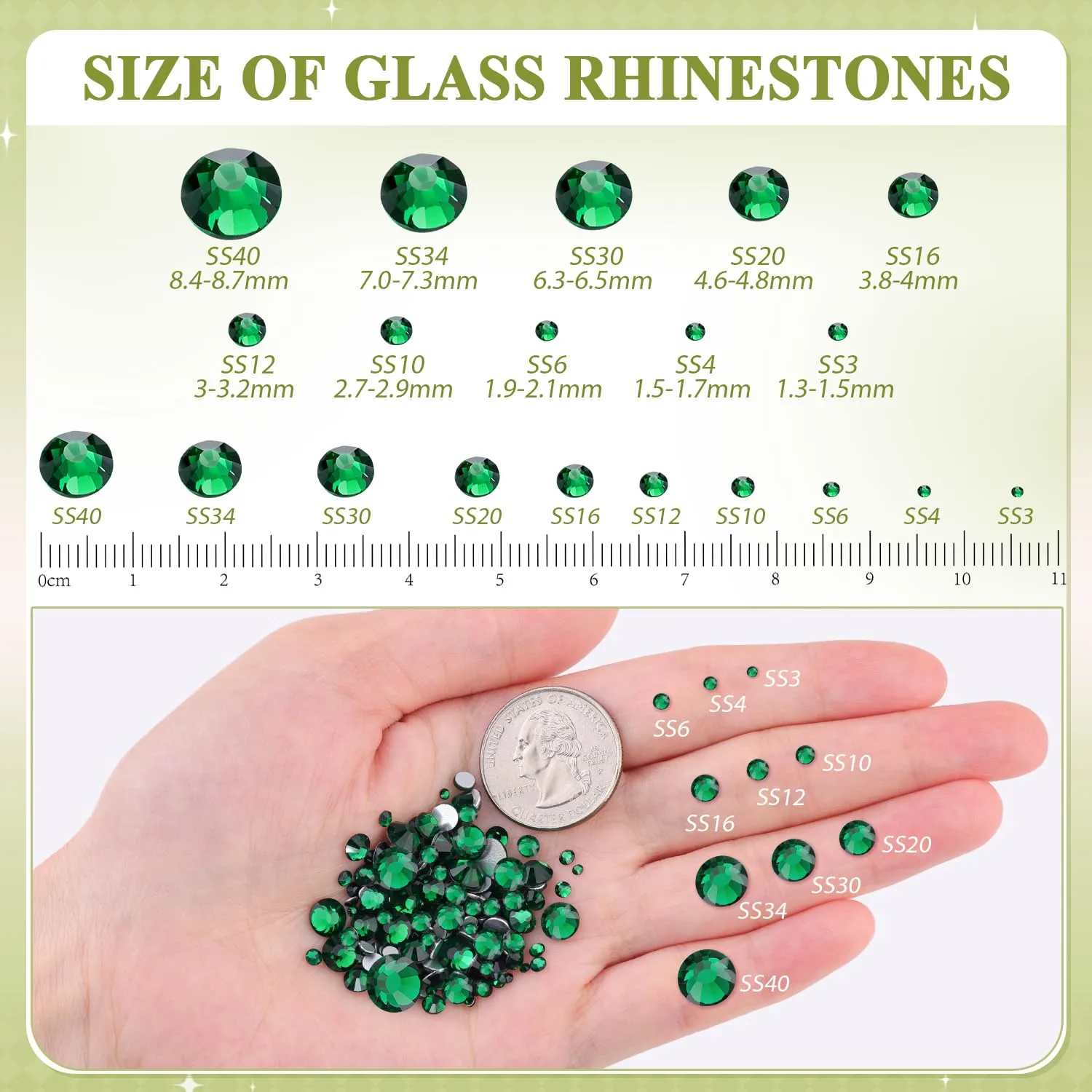 2000PCS SS20/5mm Crystal Rhinestones (Emerald Green), Bedazzling Flatback Glass Rhinestones for Crafting DIY Nail Art Makeup Decoration, Gems Diomand Charms for Tumbler Shoes Clothing Mug