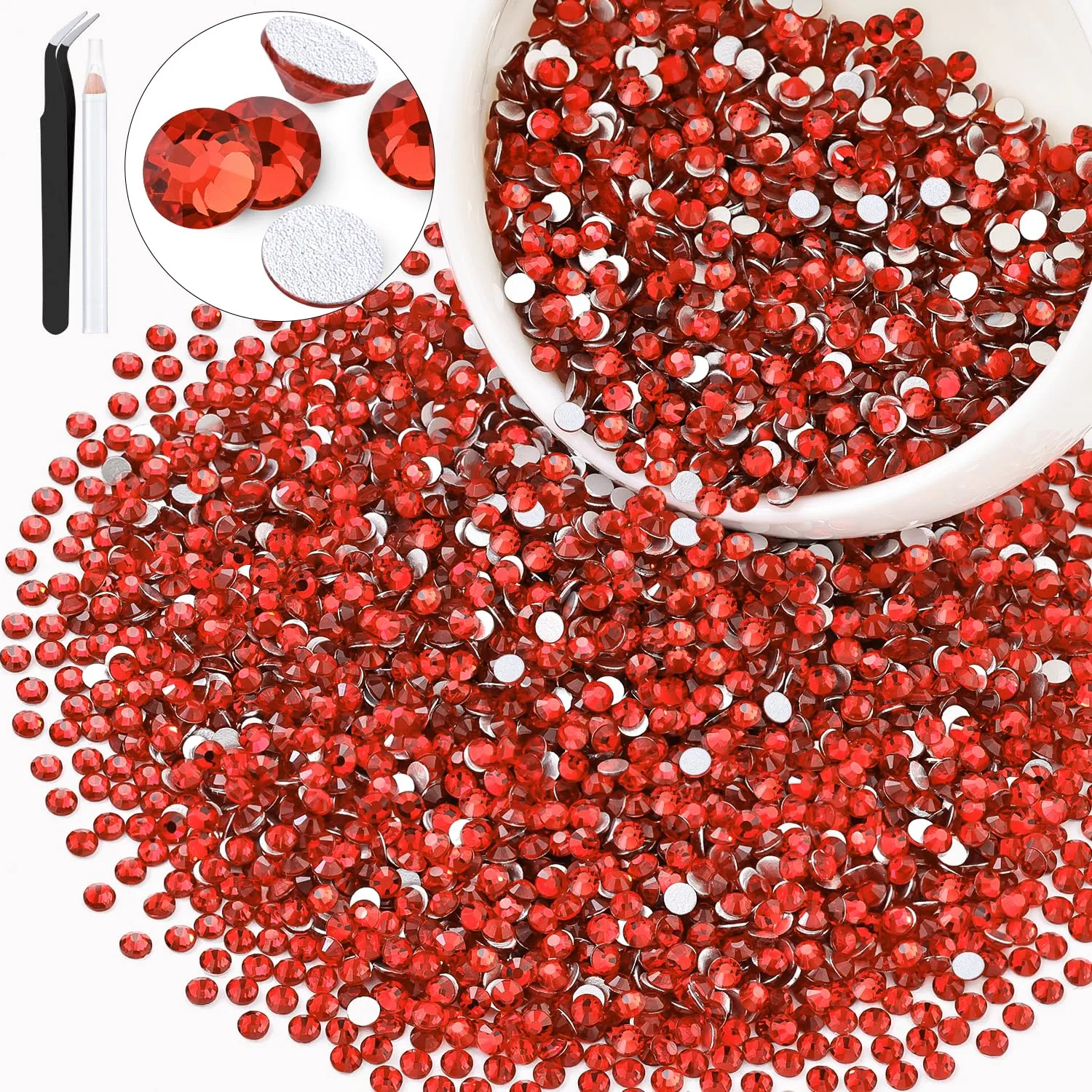 3000PCS SS12/3mm Crystal Rhinestones (Light Red/Light Siam), Bedazzling Flatback Glass Rhinestones for Crafting DIY Nail Art Makeup Decoration, Gems Diomand Charms for Tumbler Shoes Clothing Mug