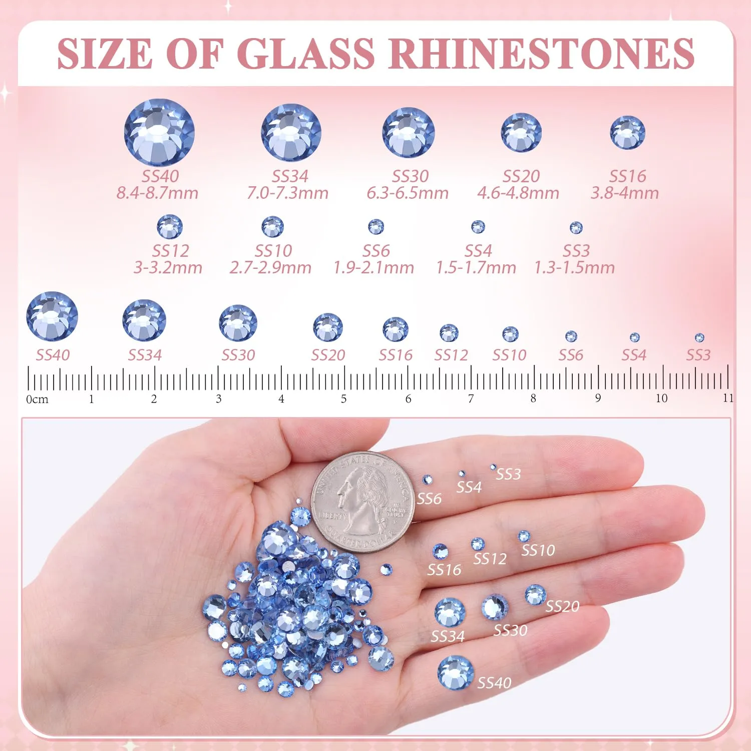 600PCS SS30/6mm Crystal Rhinestones (Light Sapphire), Bedazzling Flatback Glass Rhinestones for Crafting DIY Nail Art Makeup Decoration, Gems Diomand Charms for Tumbler Shoes Clothing Mug