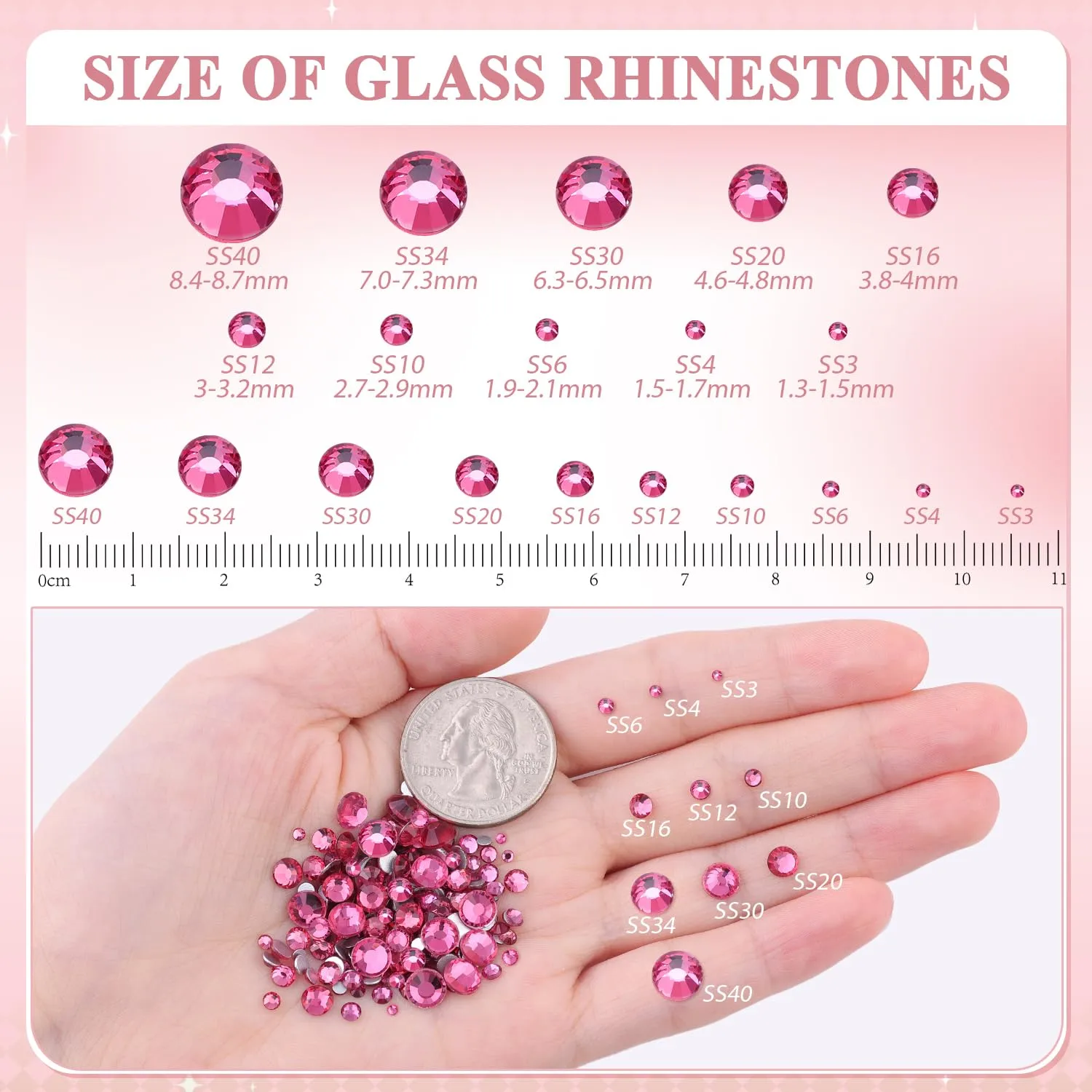 2000PCS SS20/5mm Crystal Rhinestones (Rose), Bedazzling Flatback Glass Rhinestones for Crafting DIY Nail Art Makeup Decoration, Gems Diomand Charms for Tumbler Shoes Clothing Mug