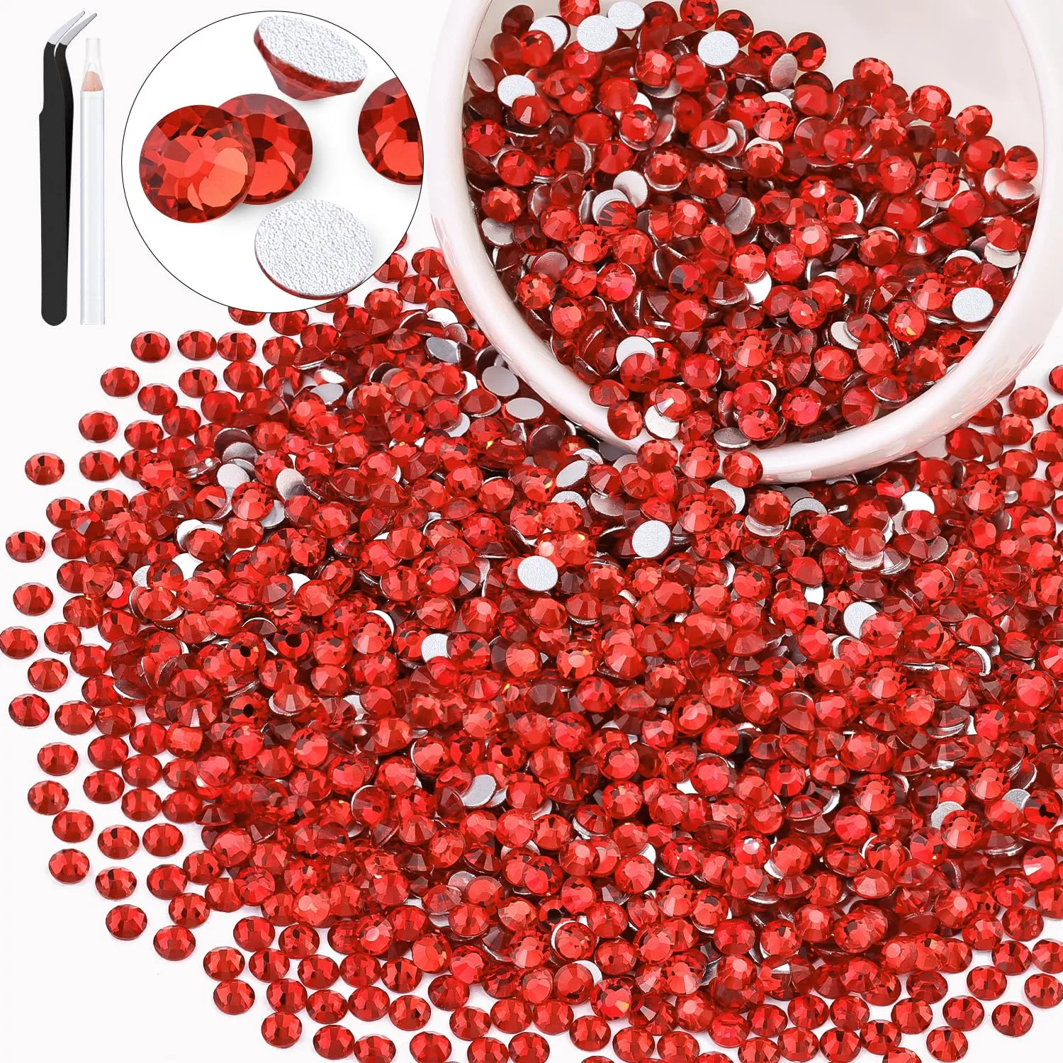 3000PCS SS20/5mm Crystal Rhinestones (Light Red/Light Siam), Bedazzling Flatback Glass Rhinestones for Crafting DIY Nail Art Makeup Decoration, Gems Diomand Charms for Tumbler Shoes Clothing Mug