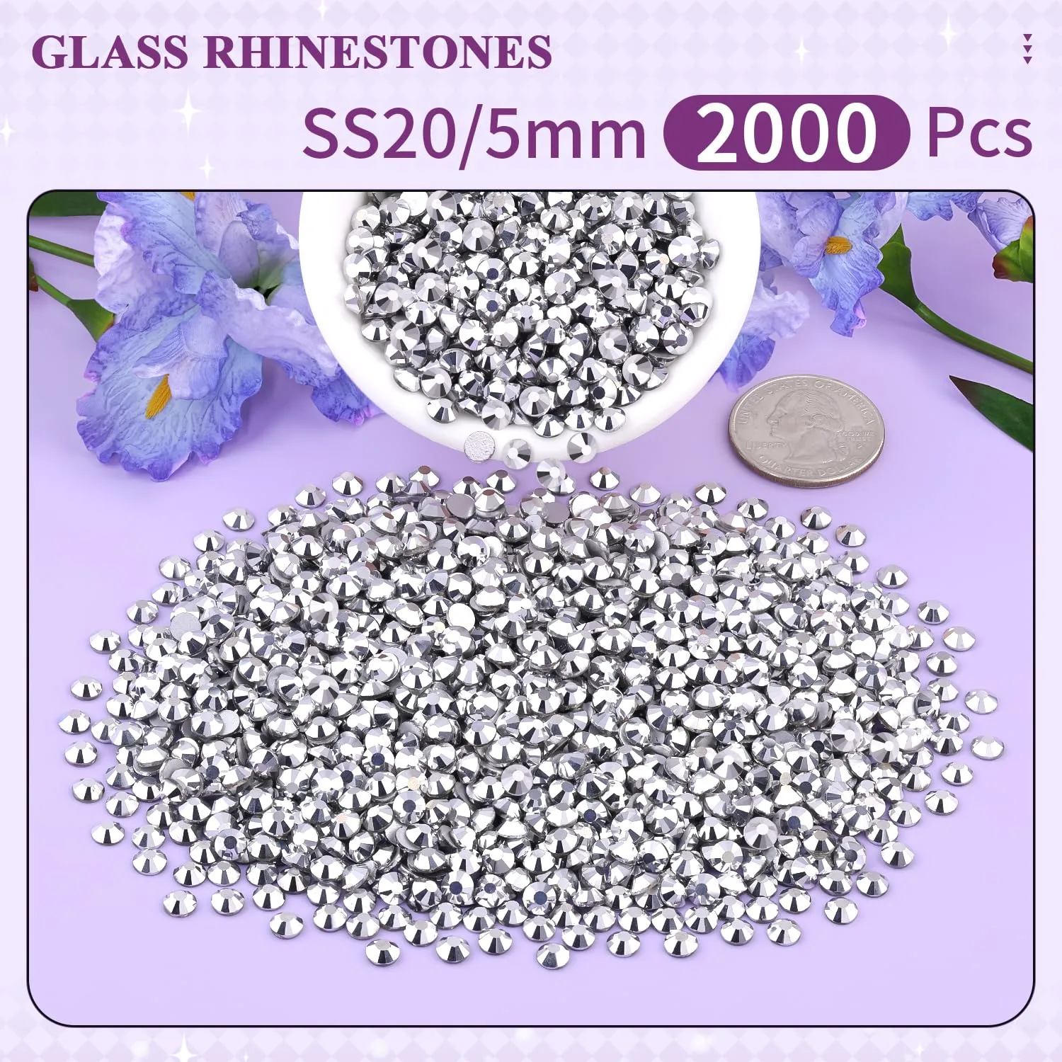 2000PCS SS20/5mm Crystal Rhinestones (Labrador), Bedazzling Flatback Glass Rhinestones for Crafting DIY Nail Art Makeup Decoration, Gems Diomand Charms for Tumbler Shoes Clothing Mug