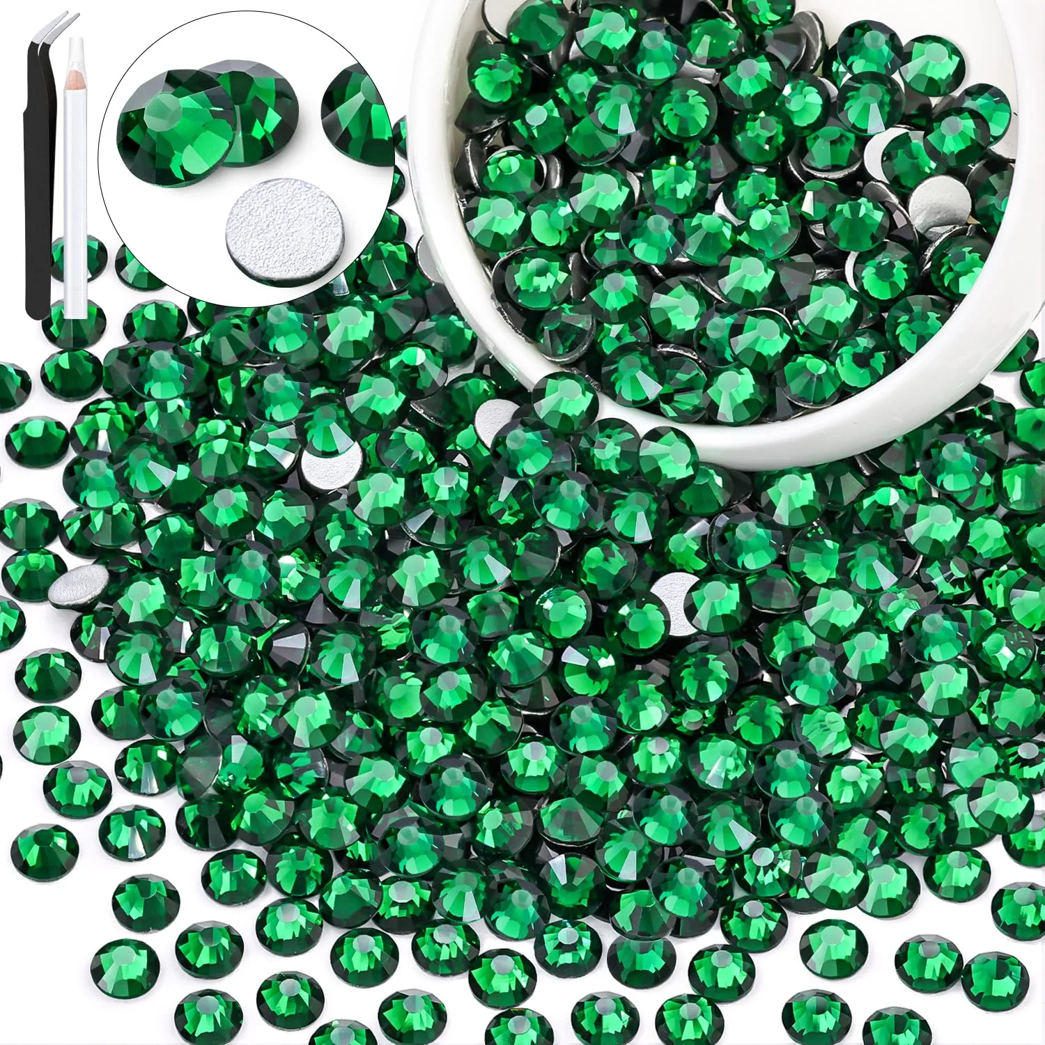 600PCS SS30/6mm Crystal Rhinestones (Emerald Green), Bedazzling Flatback Glass Rhinestones for Crafting DIY Nail Art Makeup Decoration, Gems Diomand Charms for Tumbler Shoes Clothing Mug