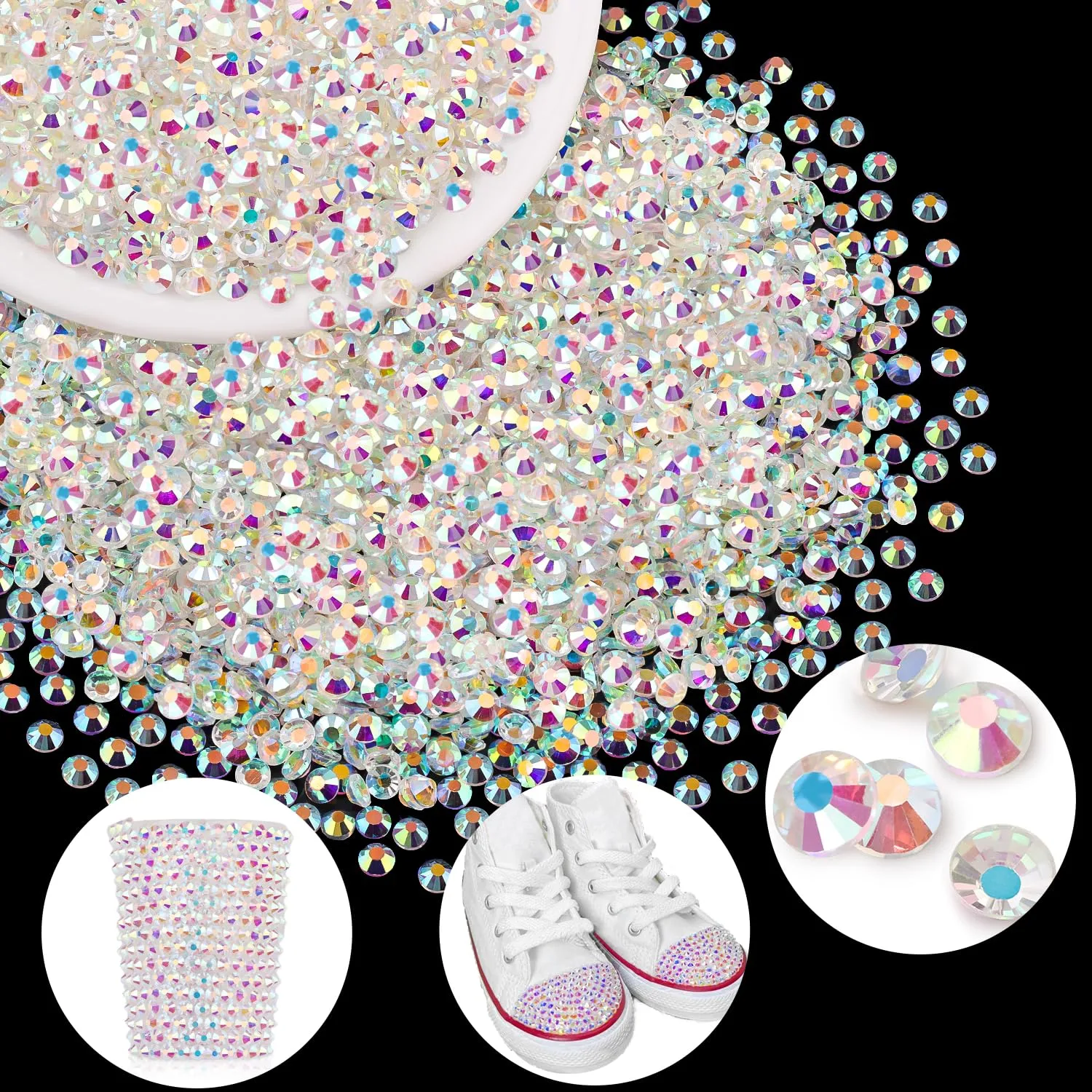 2500PCS SS10/2.8mm Crystal Rhinestones (Transparent AB), Bedazzling Flatback Glass Rhinestones for Crafting DIY Nail Art Makeup Decoration, Gems Diomand Charms for Tumbler Shoes Clothing Mug