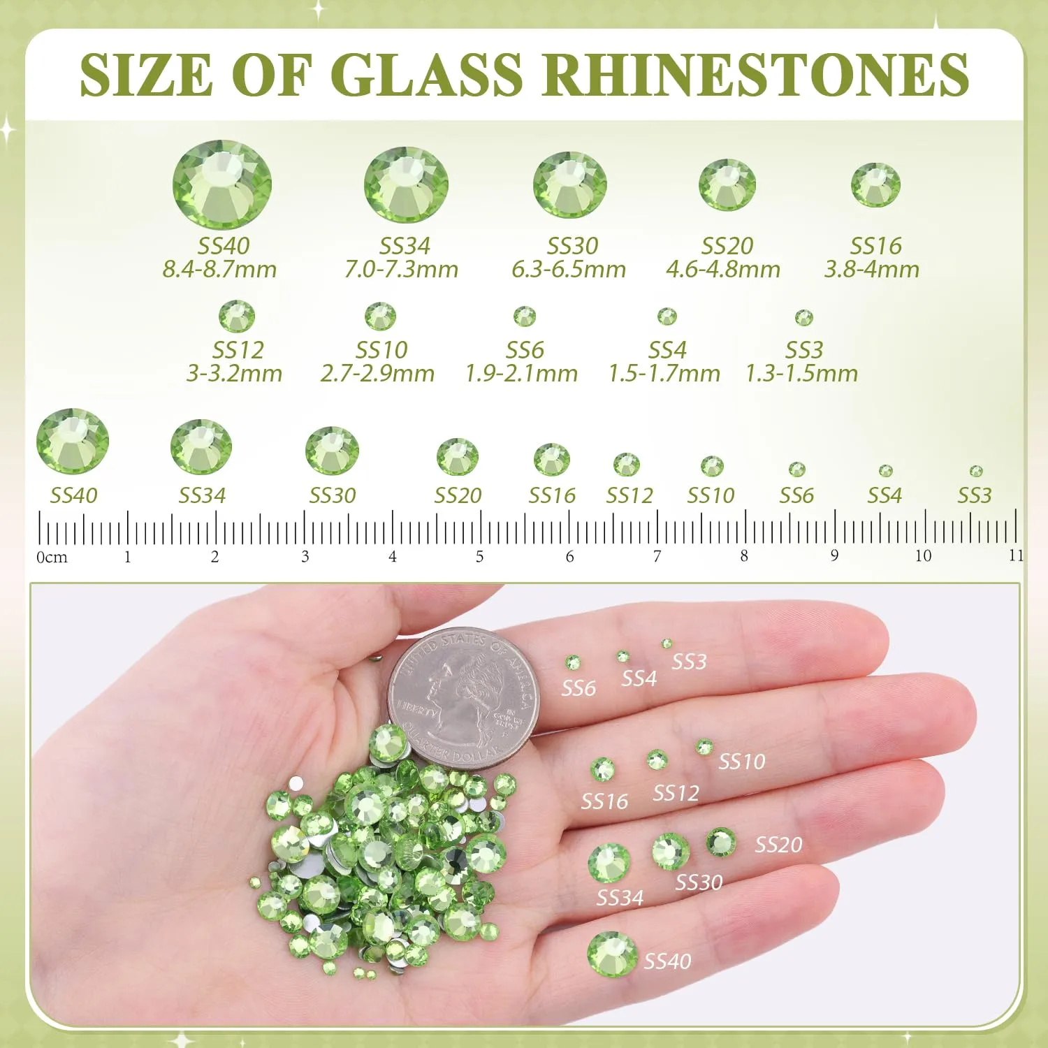 2000PCS SS16/4mm Crystal Rhinestones (Peridot), Bedazzling Flatback Glass Rhinestones for Crafting DIY Nail Art Makeup Decoration, Gems Diomand Charms for Tumbler Shoes Clothing Mug