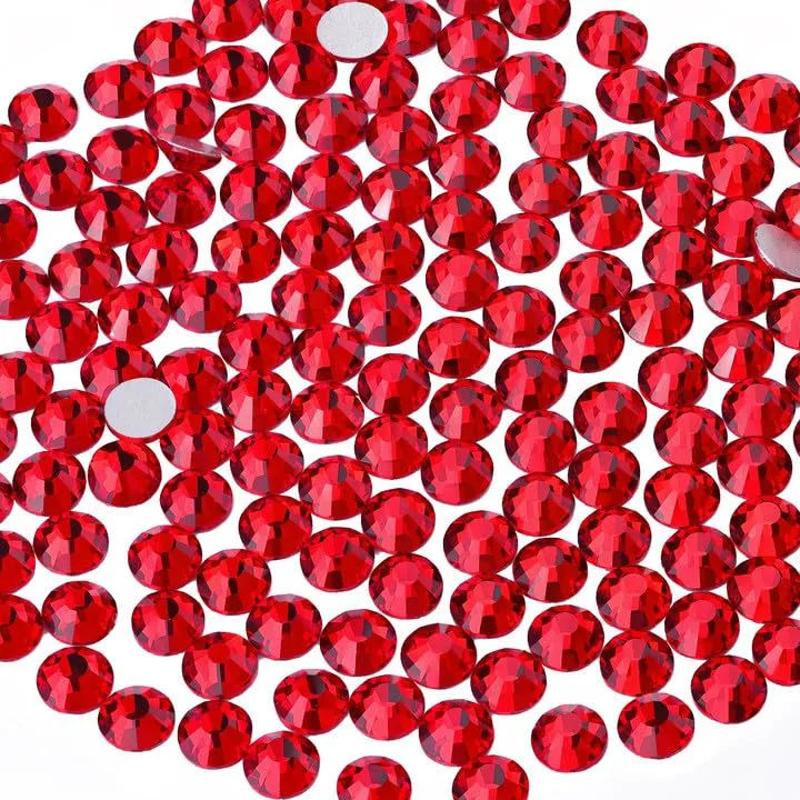 2500PCS SS10/2.8mm Crystal Rhinestones (Red/Siam), Bedazzling Flatback Glass Rhinestones for Crafting DIY Nail Art Makeup Decoration, Gems Diomand Charms for Tumbler Shoes Clothing Mug